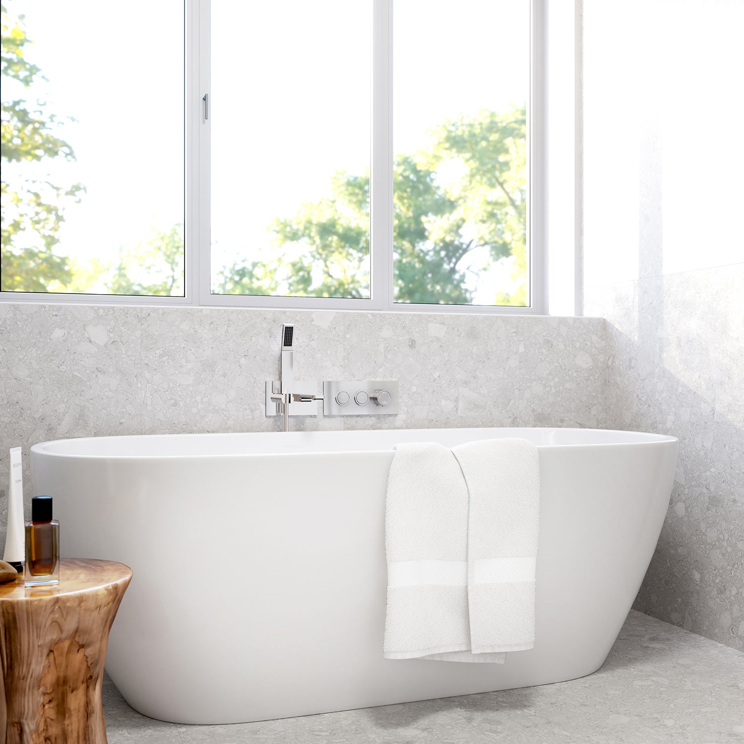 KAREO™ Robinet Mural pour Baignoire avec Valve Thermostatique 1/2''de Type T/P AQUATONIK™ à Boutons-Poussoirs 2 Voies Chrome