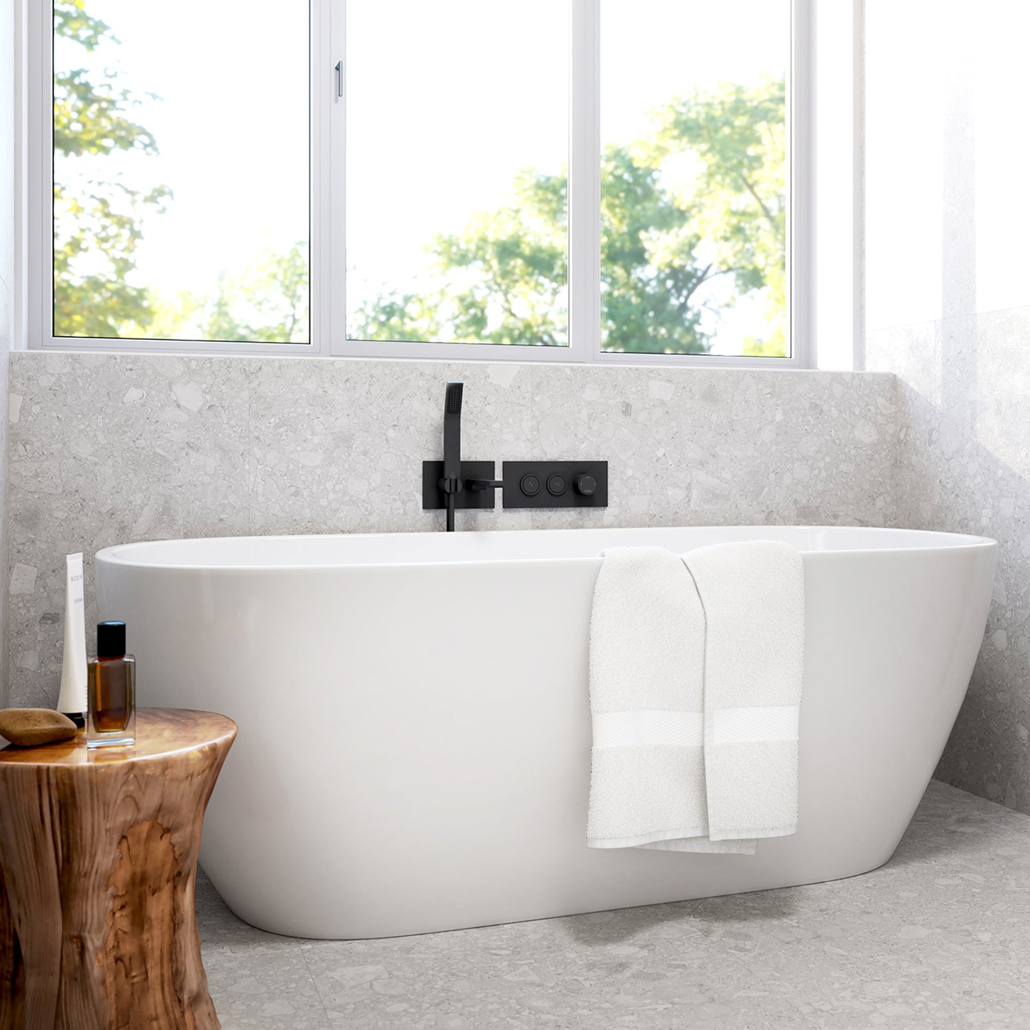 KAREO™ Robinet Mural pour Baignoire avec Valve Thermostatique 1/2''de Type T/P AQUATONIK™ à Boutons-Poussoirs 2 Voies Noir Mat