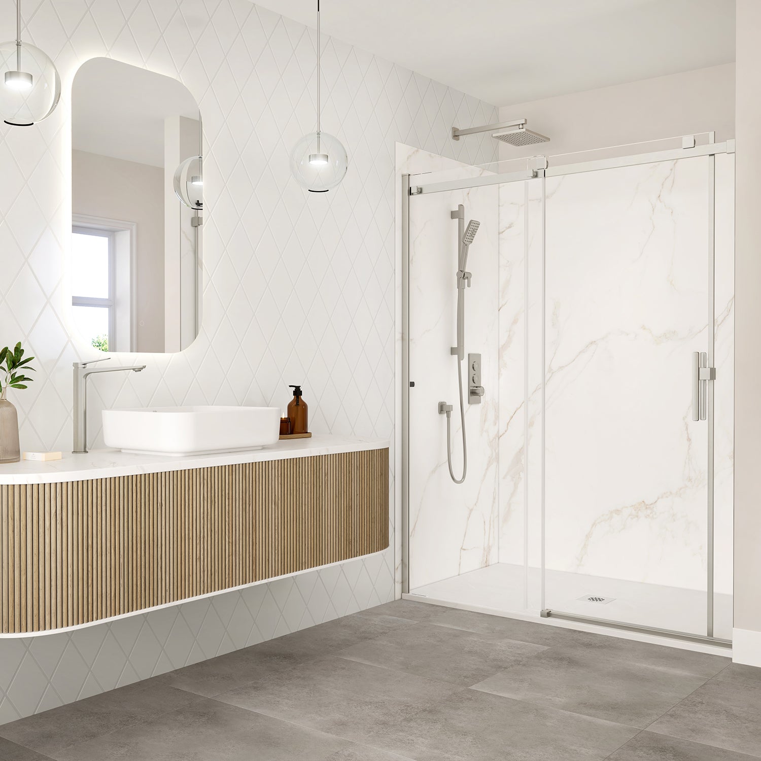 KONCEPT EVO avec KaliaProtek™ Porte de Douche Coulissante Verre Duraclean avec Film Protecteur - Panneau Fixe et Panneau Mobile 48''x77'' pour Installation en Alcôve (Réversible) Nickel Pur
