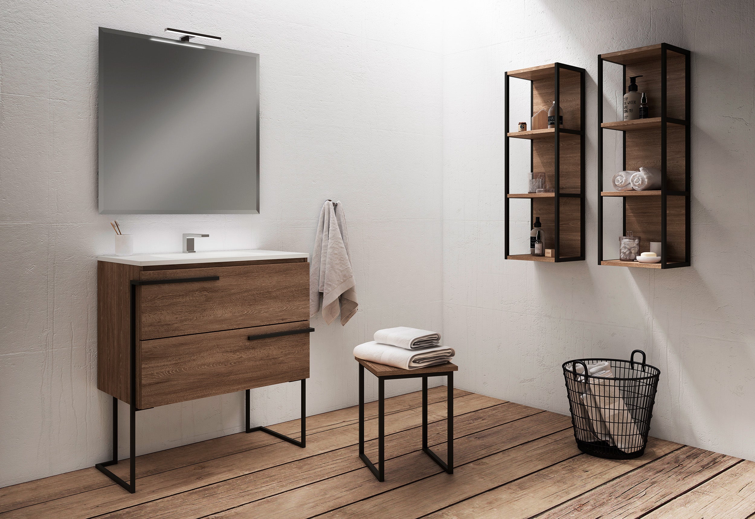 Meuble-lavabo mural Accent 24 po à deux tiroirs - Noyer foncé