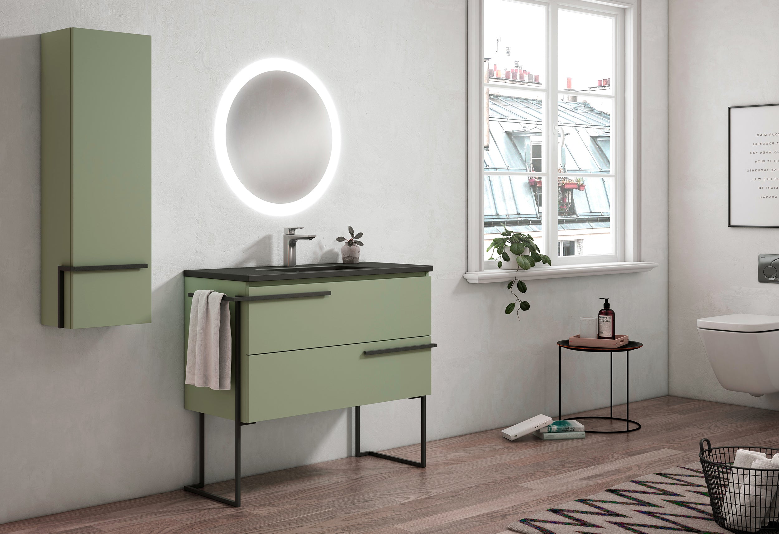 Meuble-lavabo mural Accent 36 po à deux tiroirs – Vert sauge