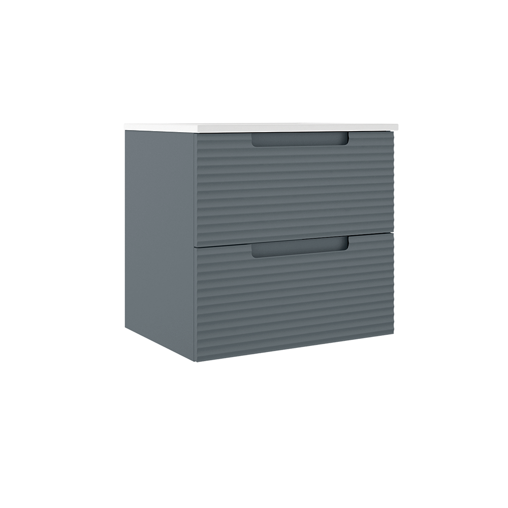 Coda 24-inch Two-Drawer Wall-Mounted Vanity Unit – Corrugated Steel Blue