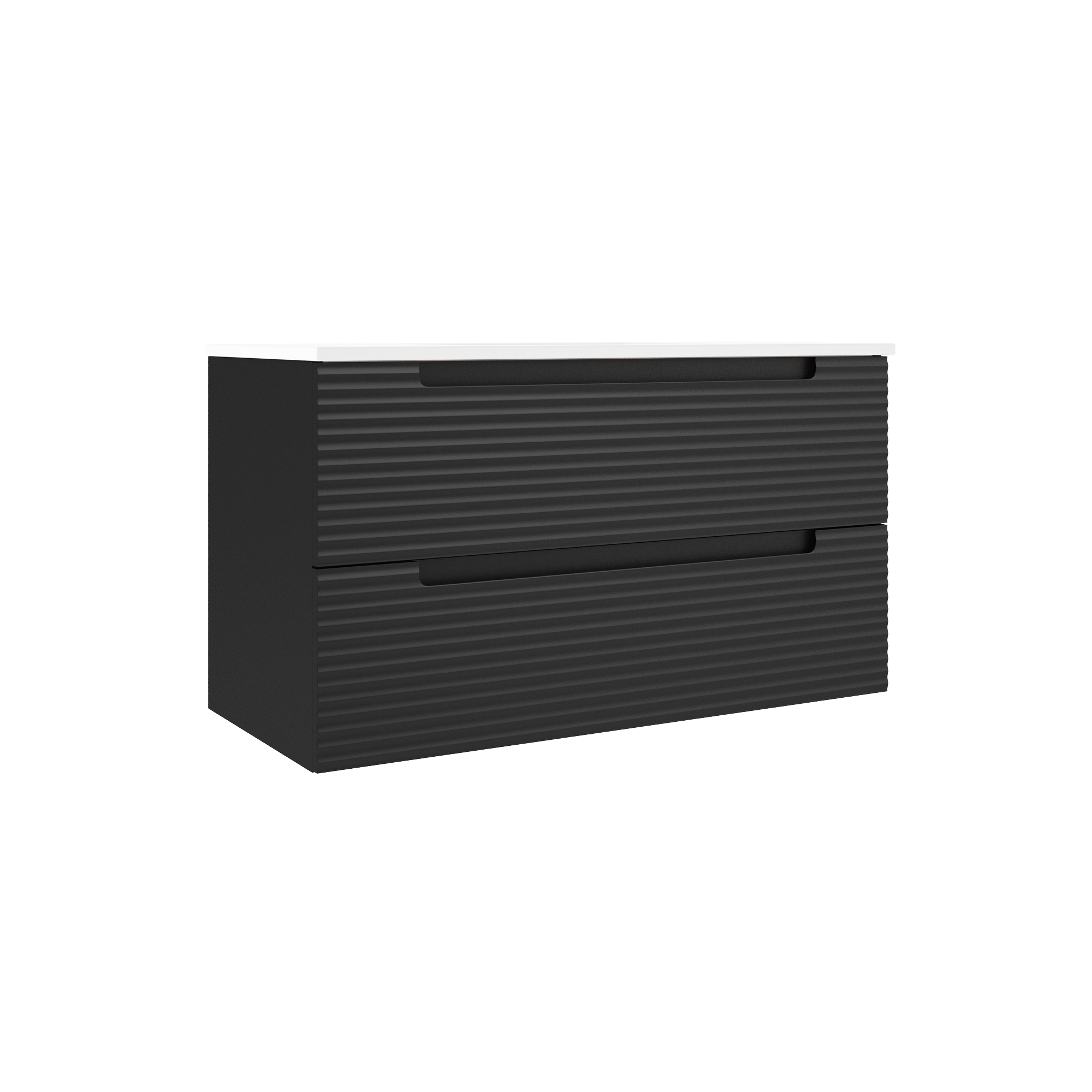 Coda 36-inch Two-Drawer Wall-Mounted Vanity Unit – Wavy Matte Black