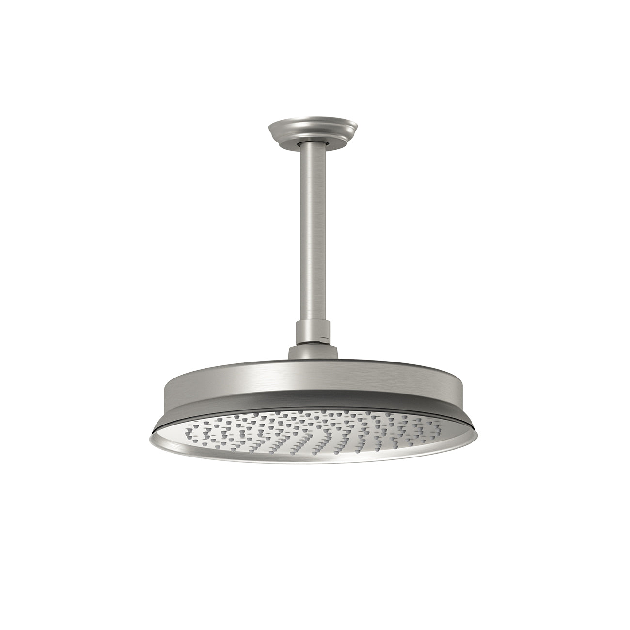 RUSTIK™ 229mm (9") Rain Head with 153mm (6") Ceiling Vertical Arm Pure Nickel PVS