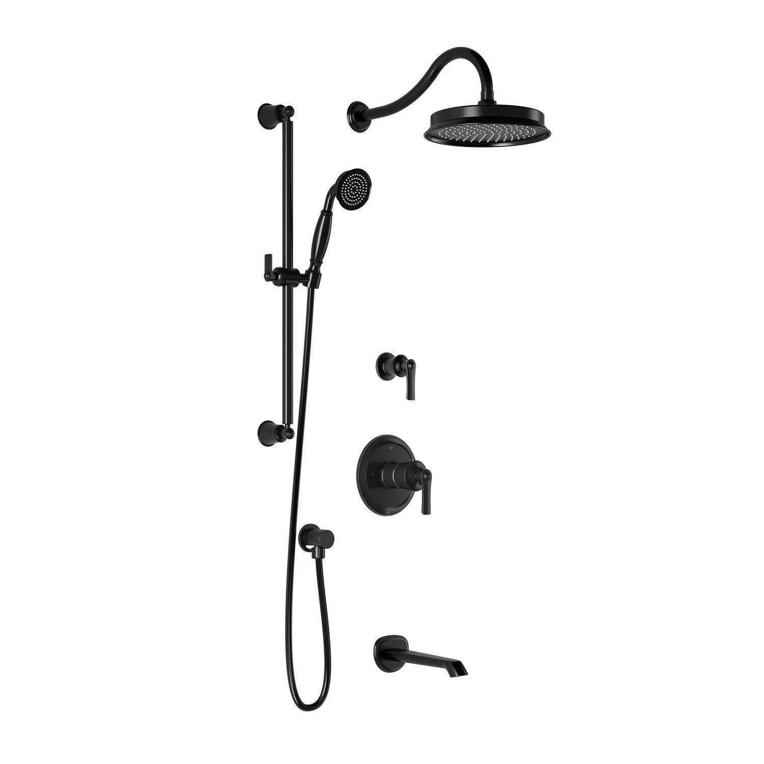 RUSTIK™ TD3 (Valves Not Included): AQUATONIK™ T/P Shower System with Black Wall Arm