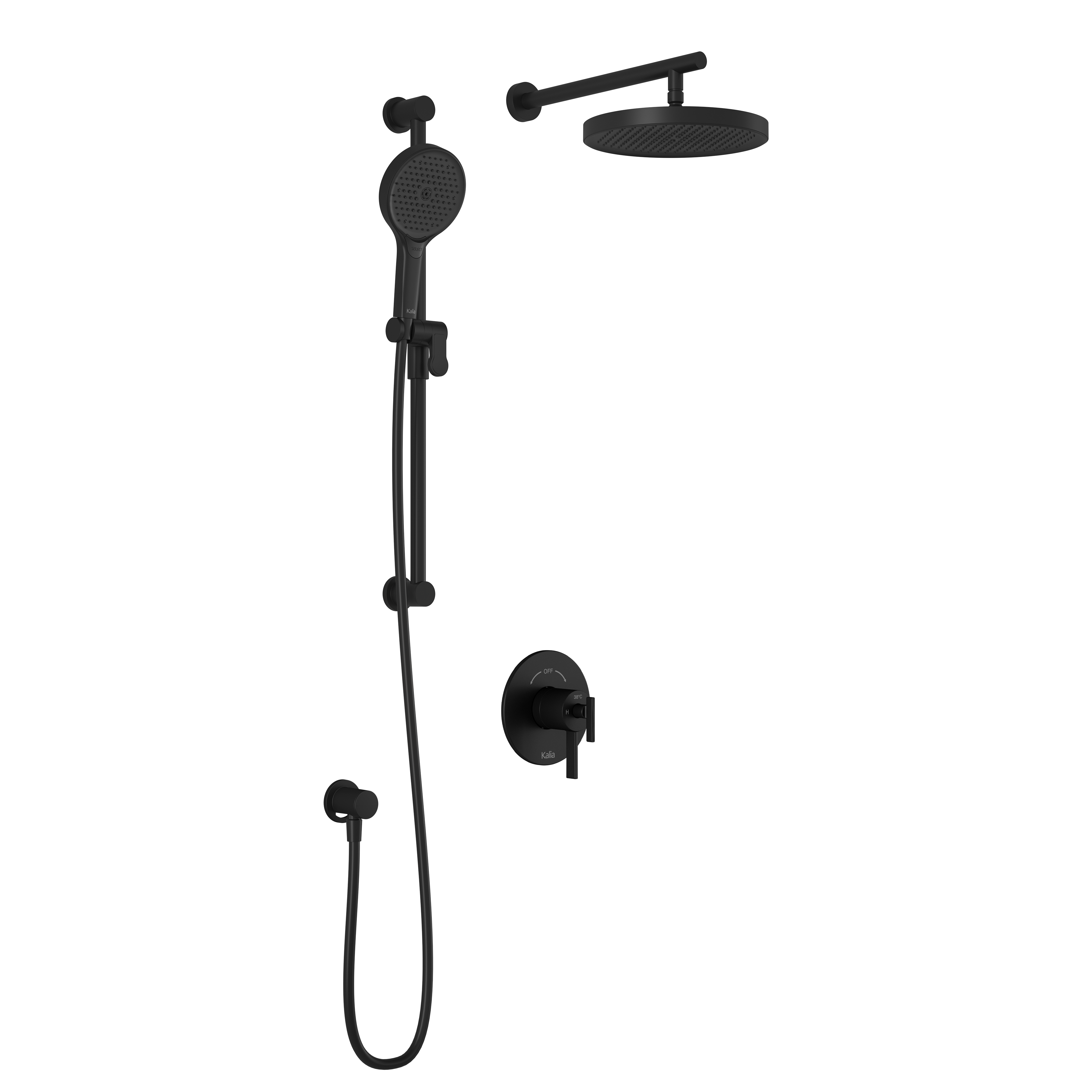 RoundOne™ TCD1 PLUS: AQUATONIK™ Coaxial T/P Shower System with Matte Black Wall Arm