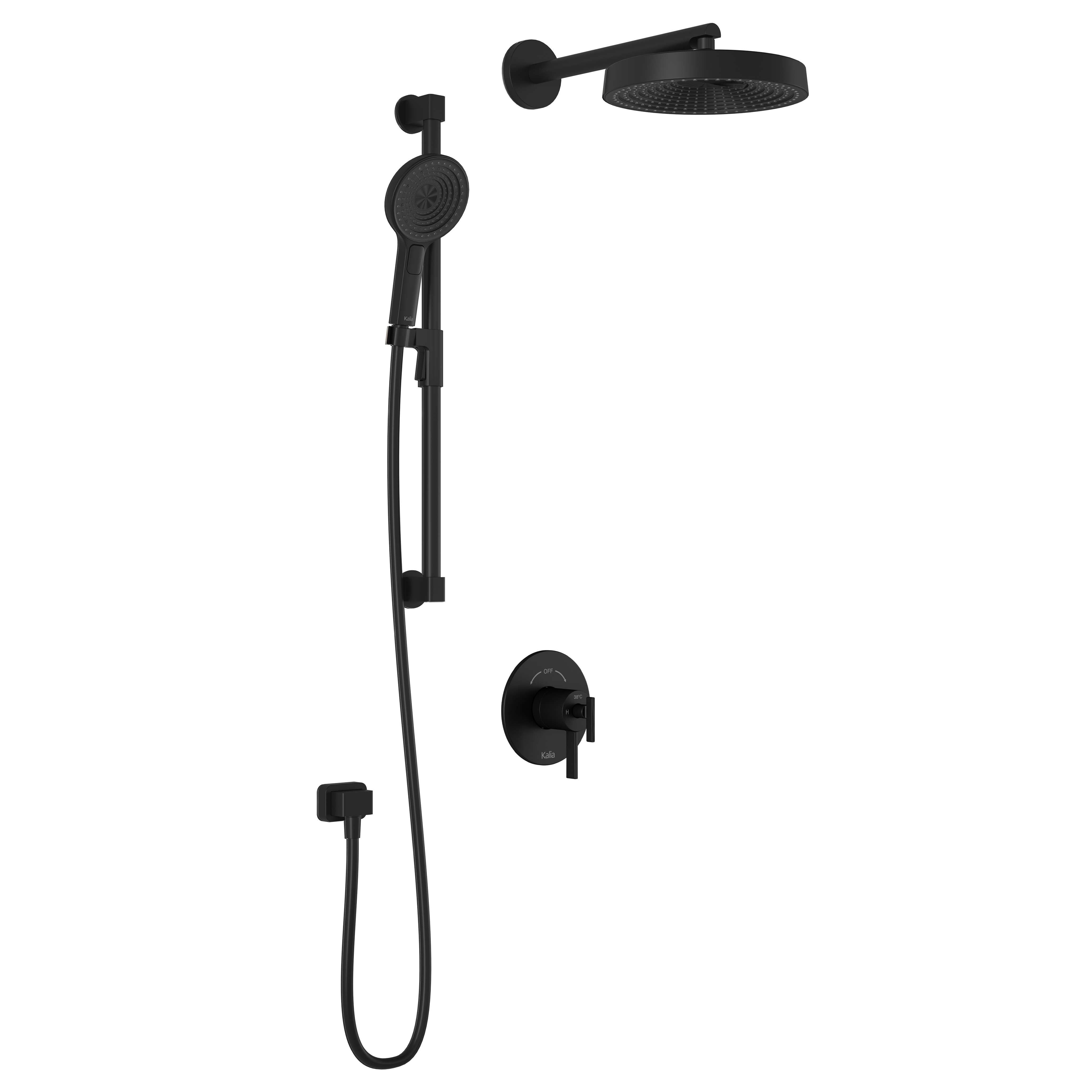 RoundOne™ TCD1 PREMIA (Valve Not Included): AQUATONIK™ Coaxial T/P Shower System with Matte Black Wall Arm