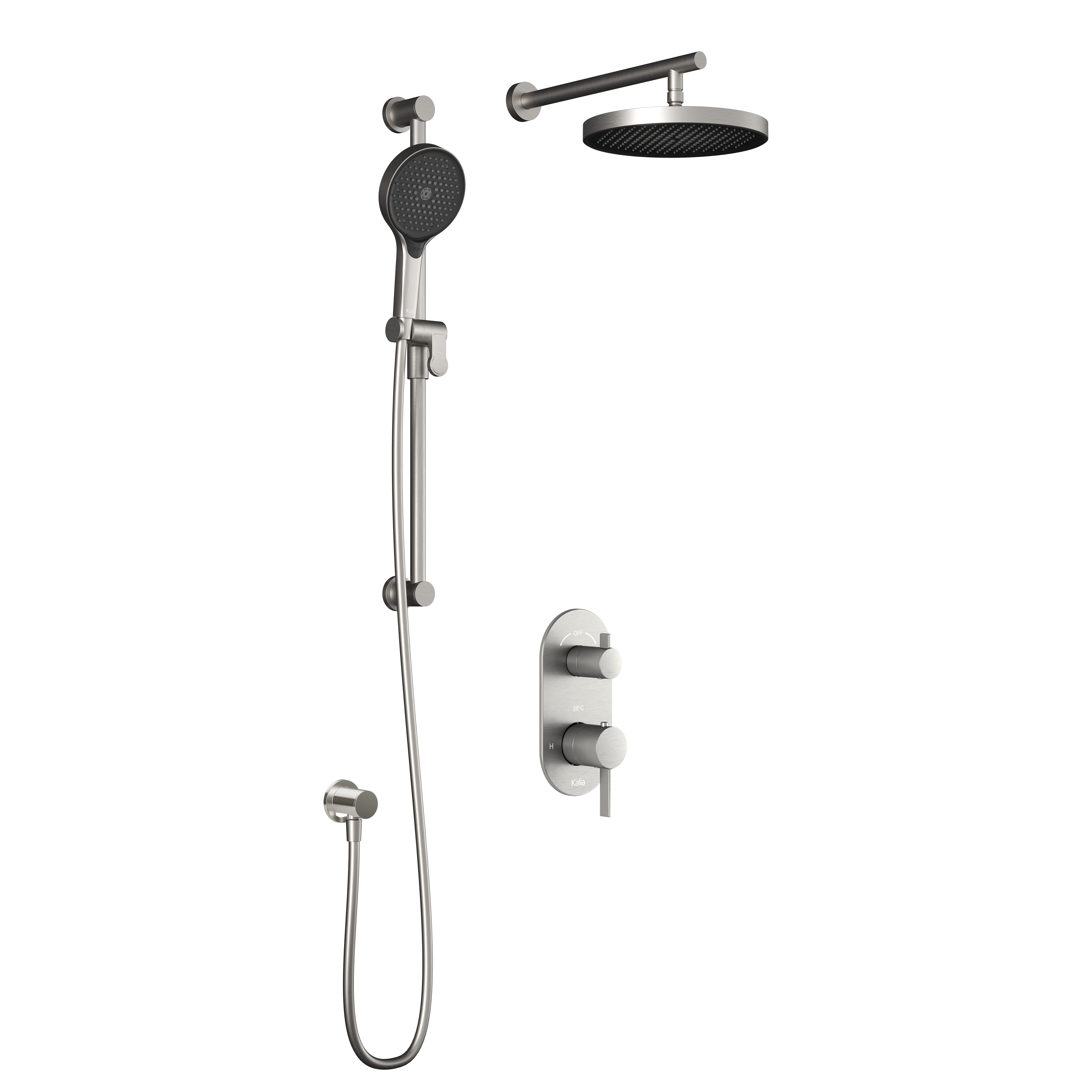 RoundOne™ TD2 PLUS (Valve Not Included): AQUATONIK™ T/P Shower System and Selector with Pure Nickel PVS Wall Arm