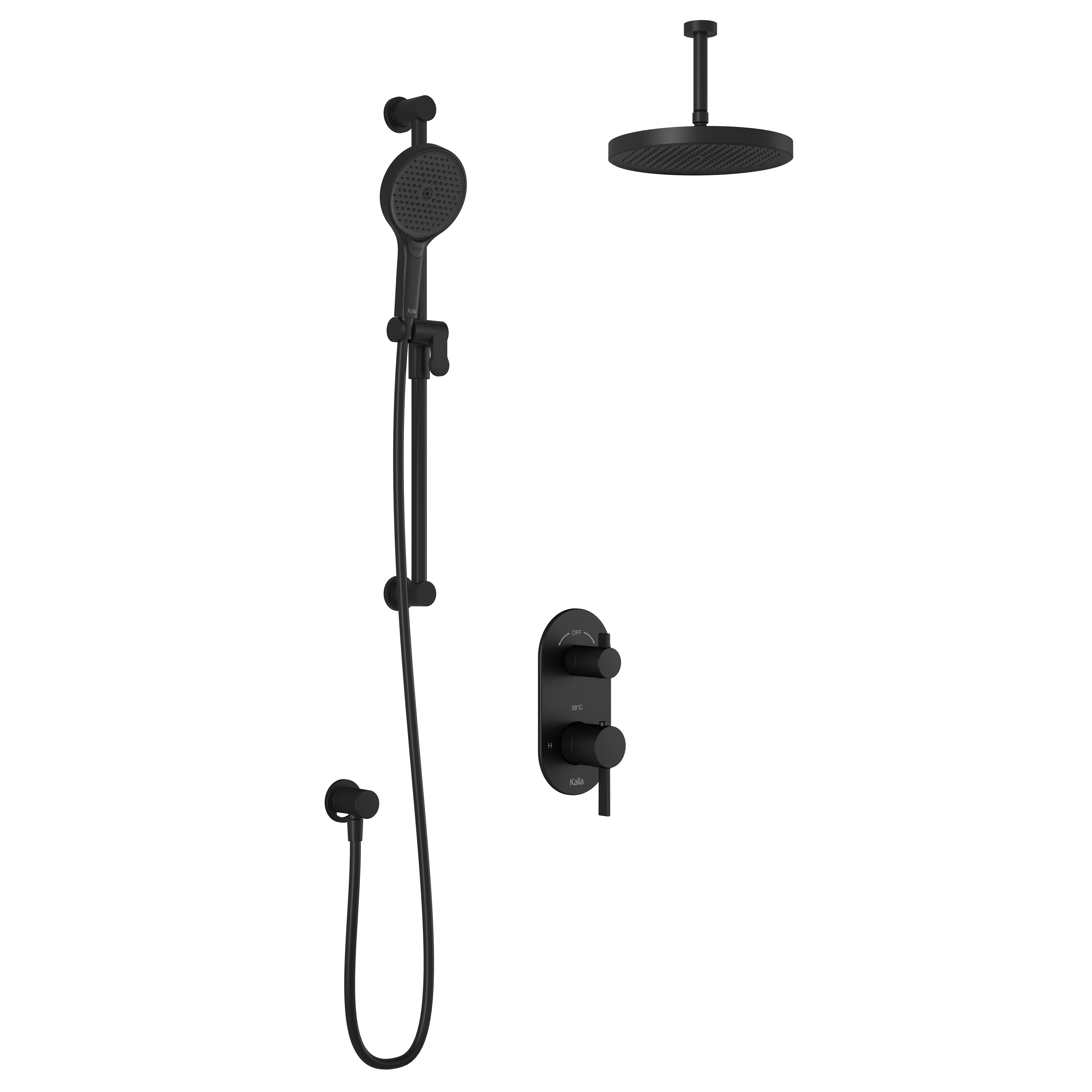RoundOne™ TD2 PLUS (Valve Not Included): AQUATONIK™ T/P Shower System and Selector with Matte Black Vertical Arm