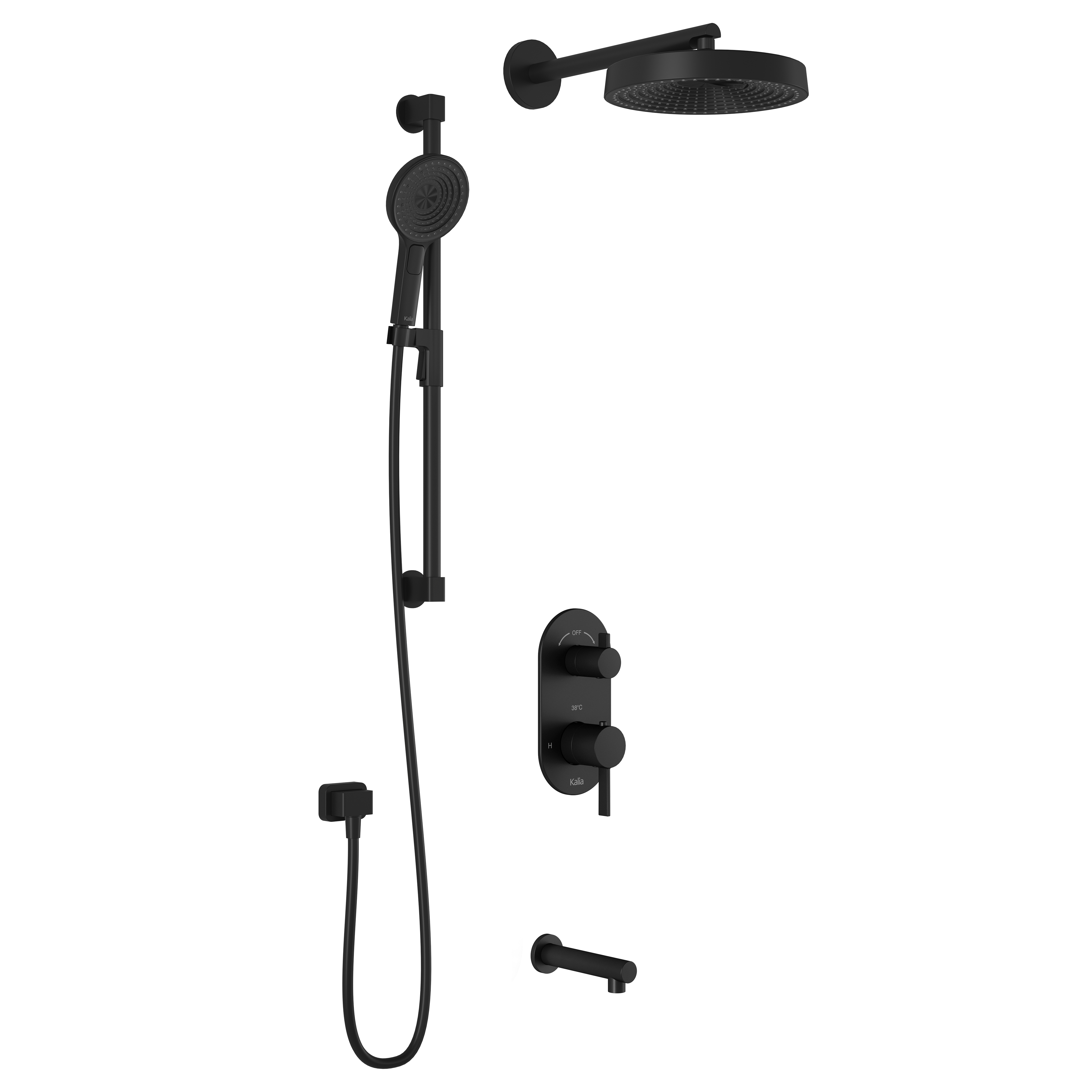 RoundOne™ TD3 PREMIA: AQUATONIK™ T/P Shower System and Selector with Matte Black Wall Arm