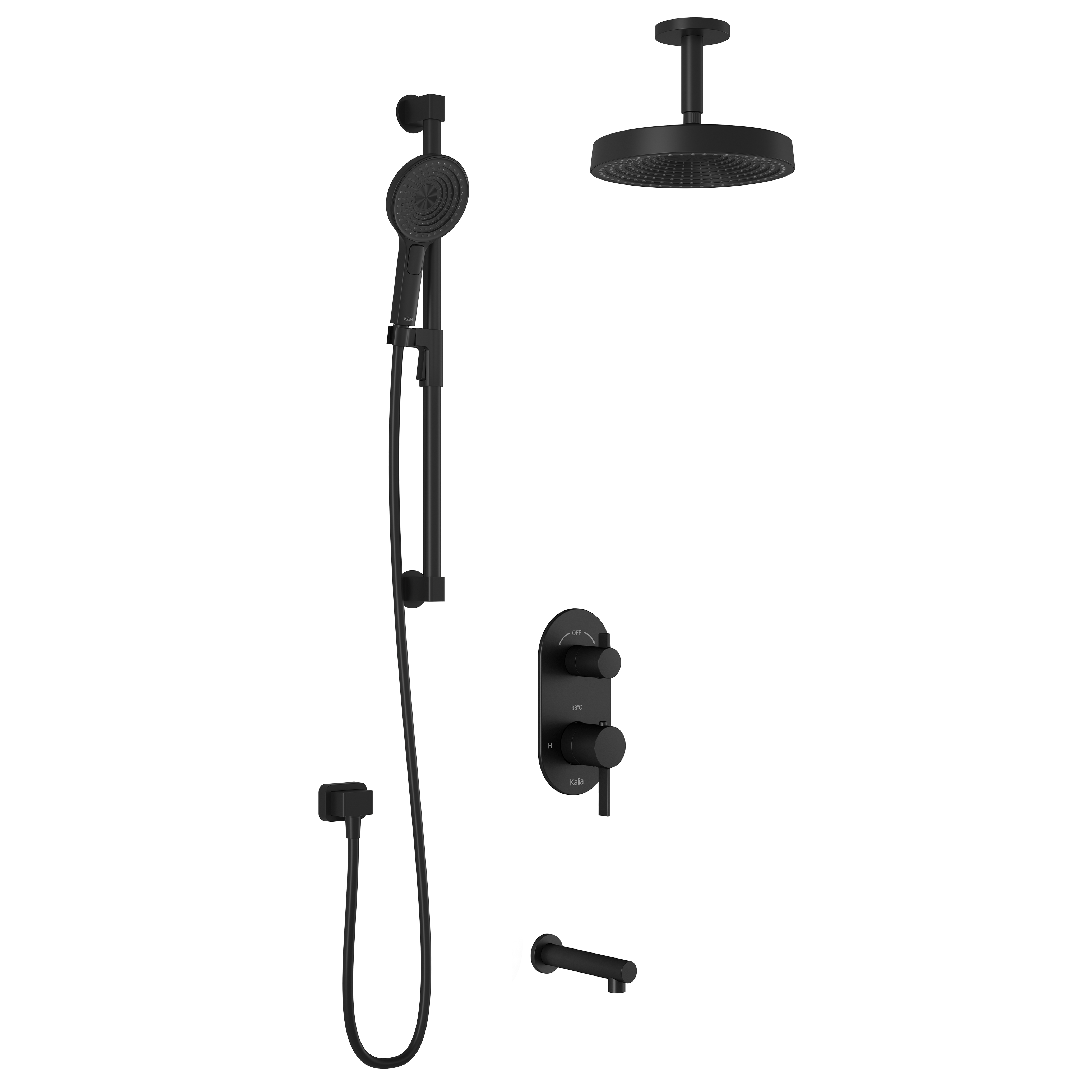 RoundOne™ TD3 PREMIA: AQUATONIK™ T/P Shower System and Selector with Matte Black Vertical Arm