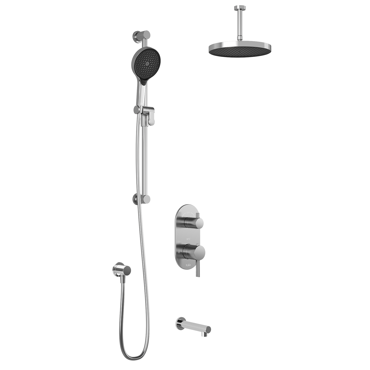 RoundOne™ TD3 PLUS (Valve Not Included): AQUATONIK™ T/P Shower System and Selector with Chrome Vertical Arm