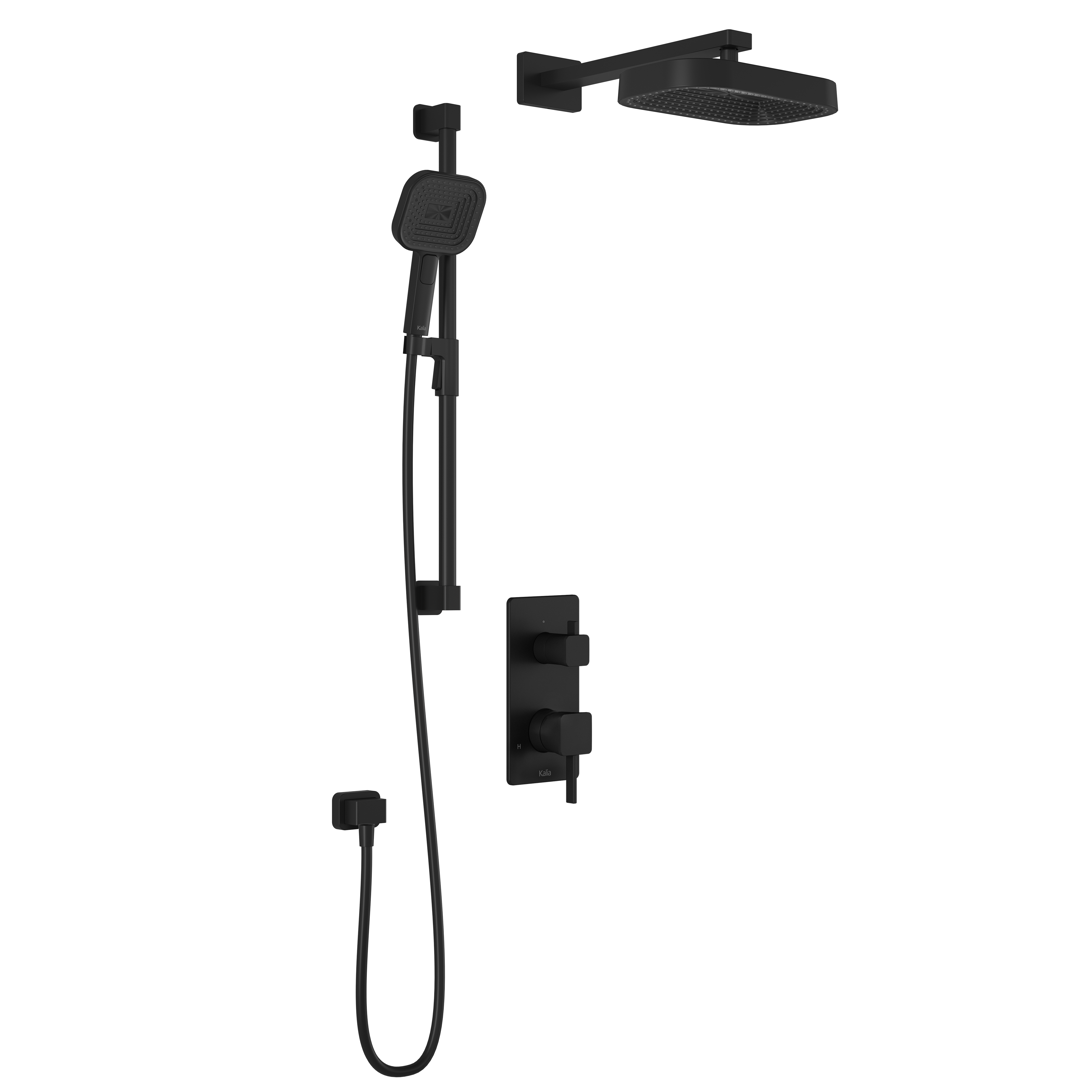 SquareOne™ TD2 PREMIA: AQUATONIK™ T/P Shower System and Selector with Matte Black Wall Arm