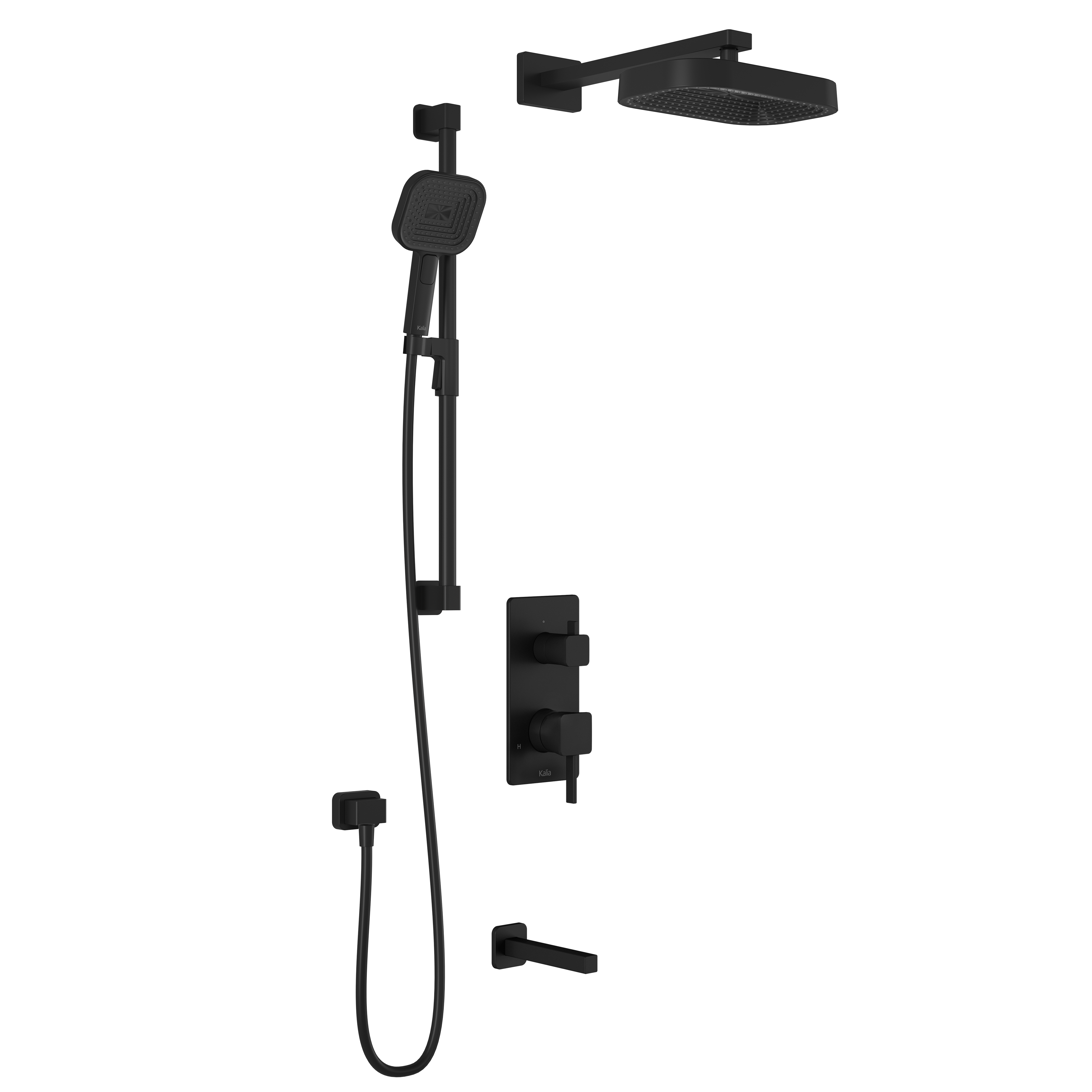 SquareOne™ TD3 PREMIA: AQUATONIK™ T/P Shower System and Selector with Matte Black Wall Arm