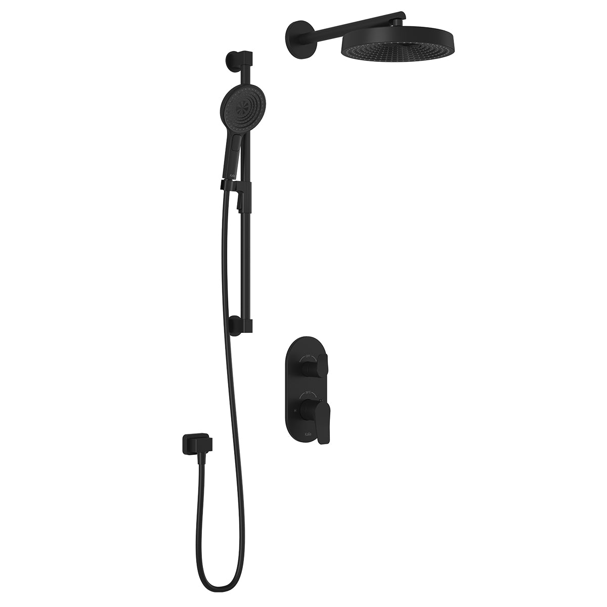 MOROKA™ TD2 PREMIA: AQUATONIK™ T/P Shower System and Selector with Matte Black Wall Arm