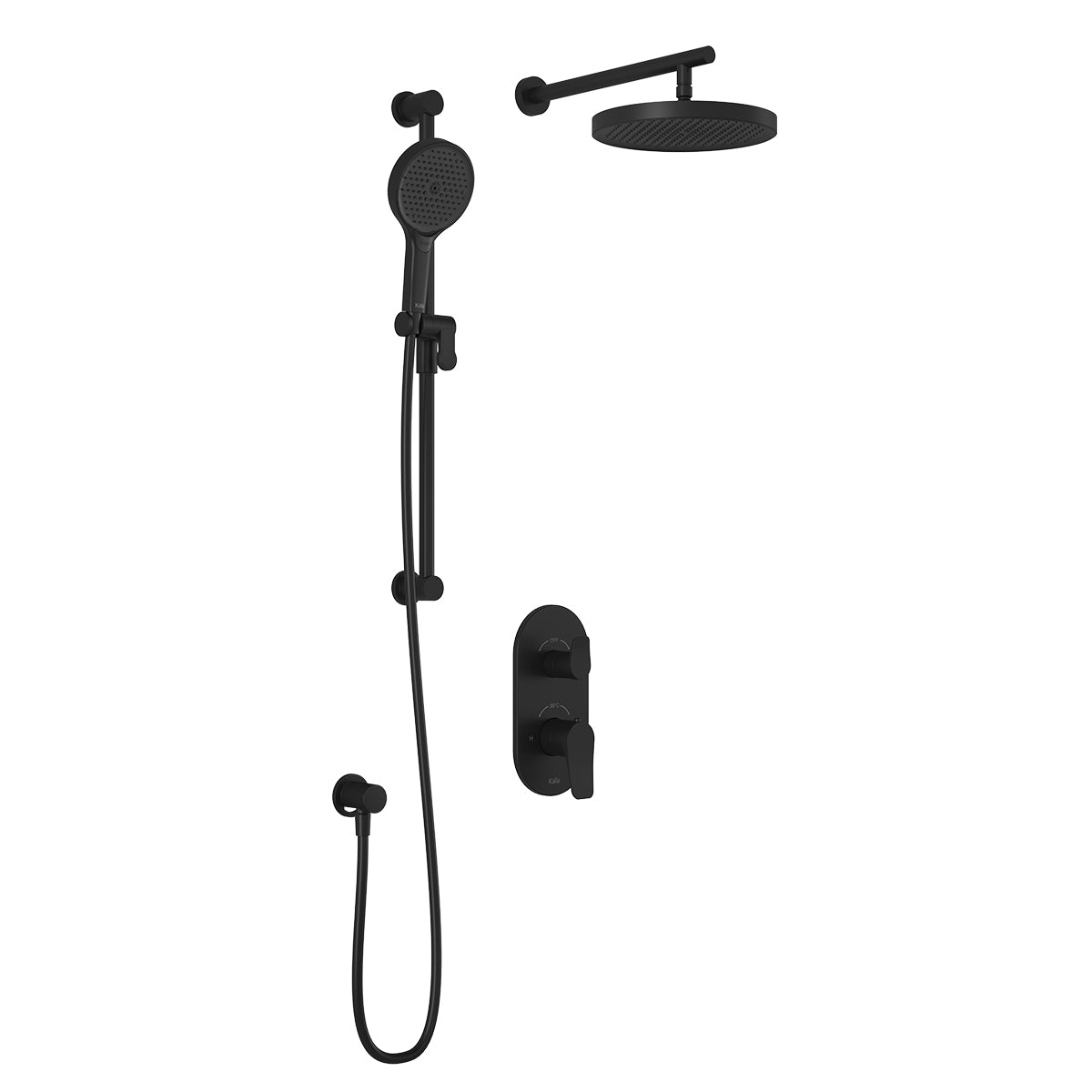 MOROKA™ TD2 PLUS (Valve Not Included): AQUATONIK™ T/P Shower System and Selector with Matte Black Wall Arm