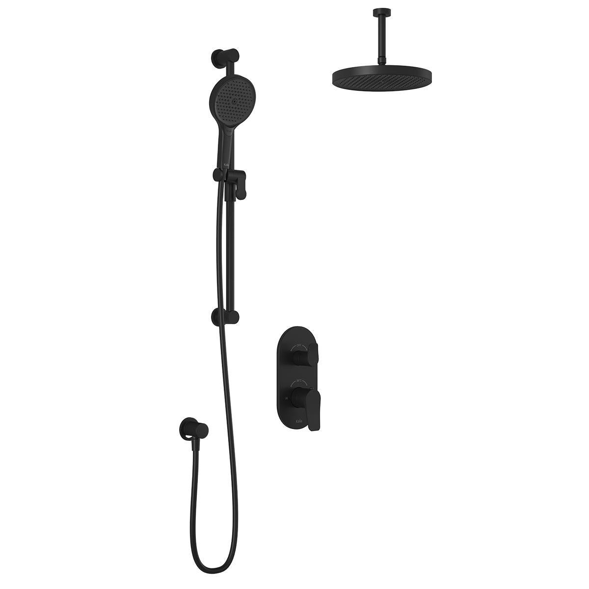 MOROKA™ TD2 PLUS (Valve Not Included): AQUATONIK™ T/P Shower System and Selector with Matte Black Vertical Arm