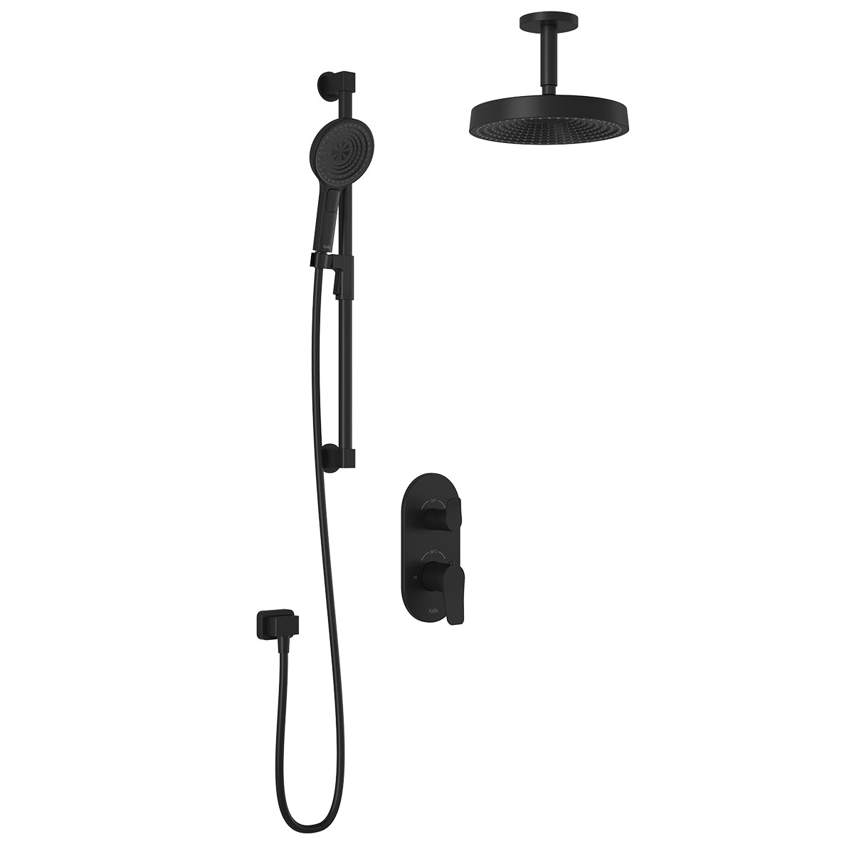 MOROKA™ TD2 PREMIA (Valve Not Included): AQUATONIK™ T/P Shower System and Selector with Matte Black Vertical Arm