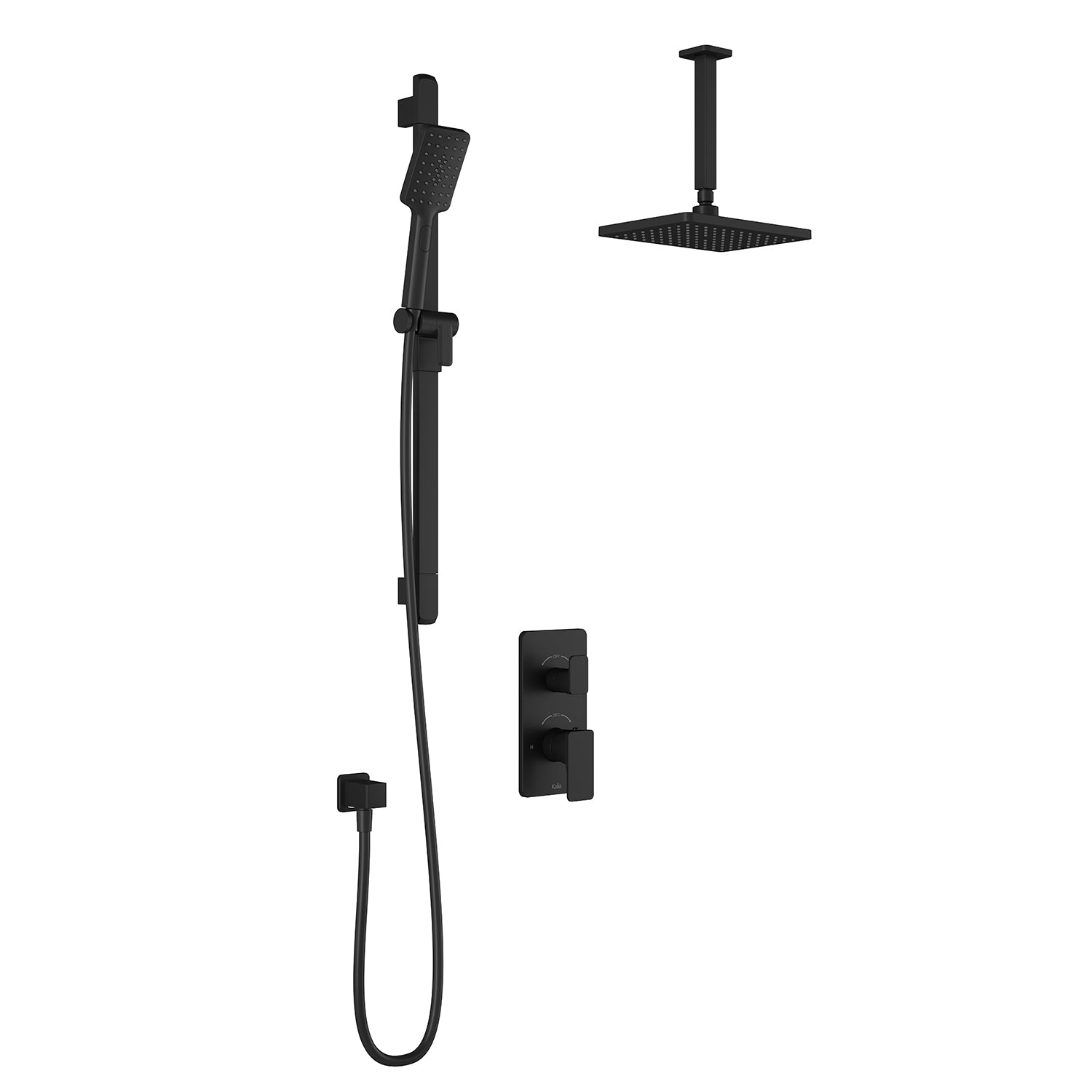 KAREO™ TD2 (Valve Non Incluse) : Système de Douche T/P AQUATONIK™ et Sélecteur avec Bras Vertical Noir Mat