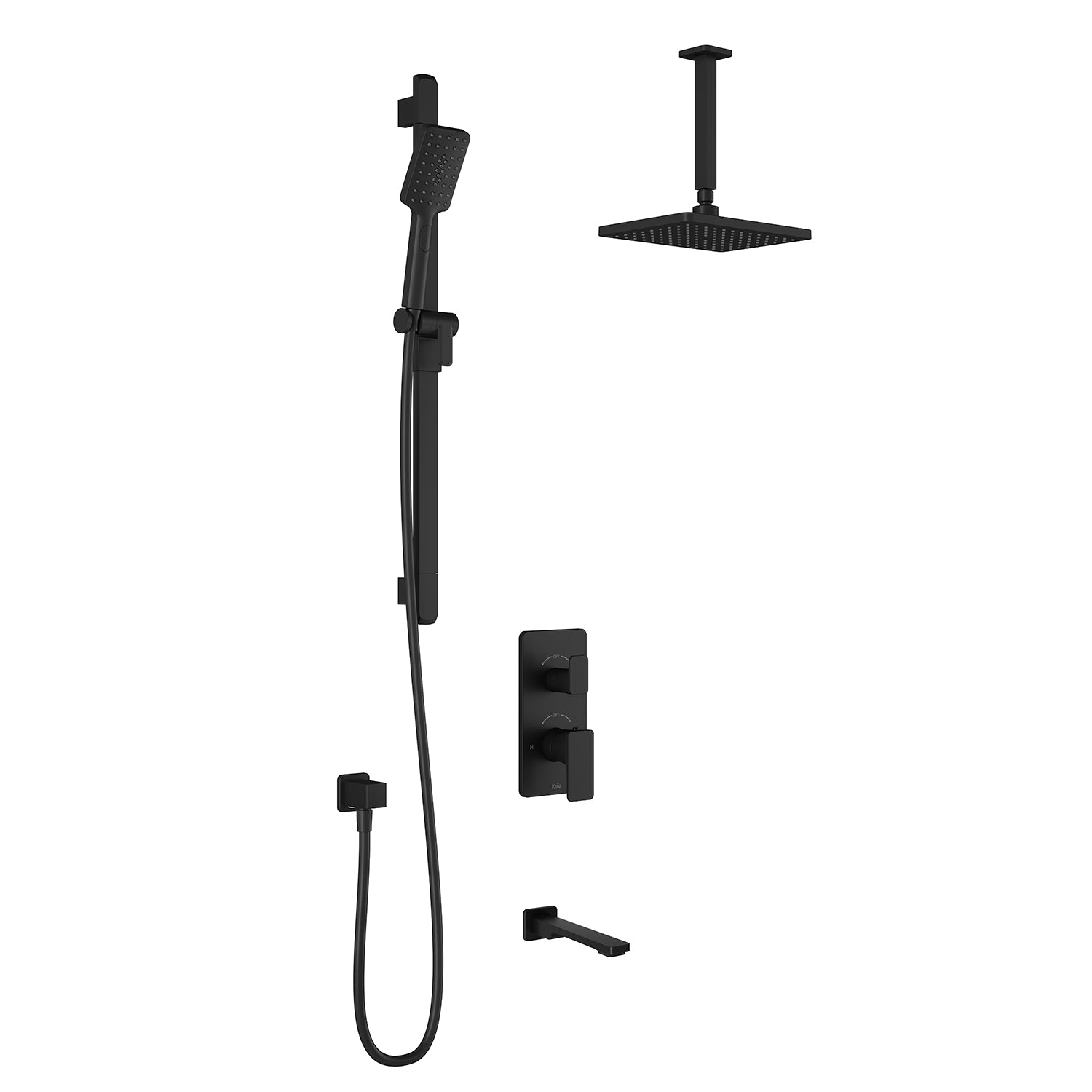 KAREO™ TD3 (Valve Non Incluse) : Système de Douche T/P AQUATONIK™ et Sélecteur avec Bras Vertical Noir Mat