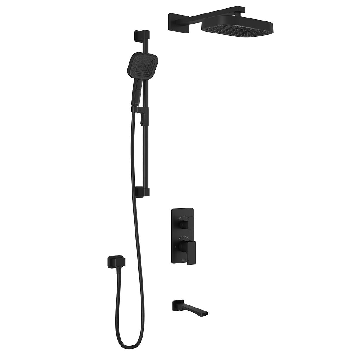 KAREO™ TD3 PREMIA (Valve Not Included): AQUATONIK™ T/P Shower System and Selector with Matte Black Wall Arm