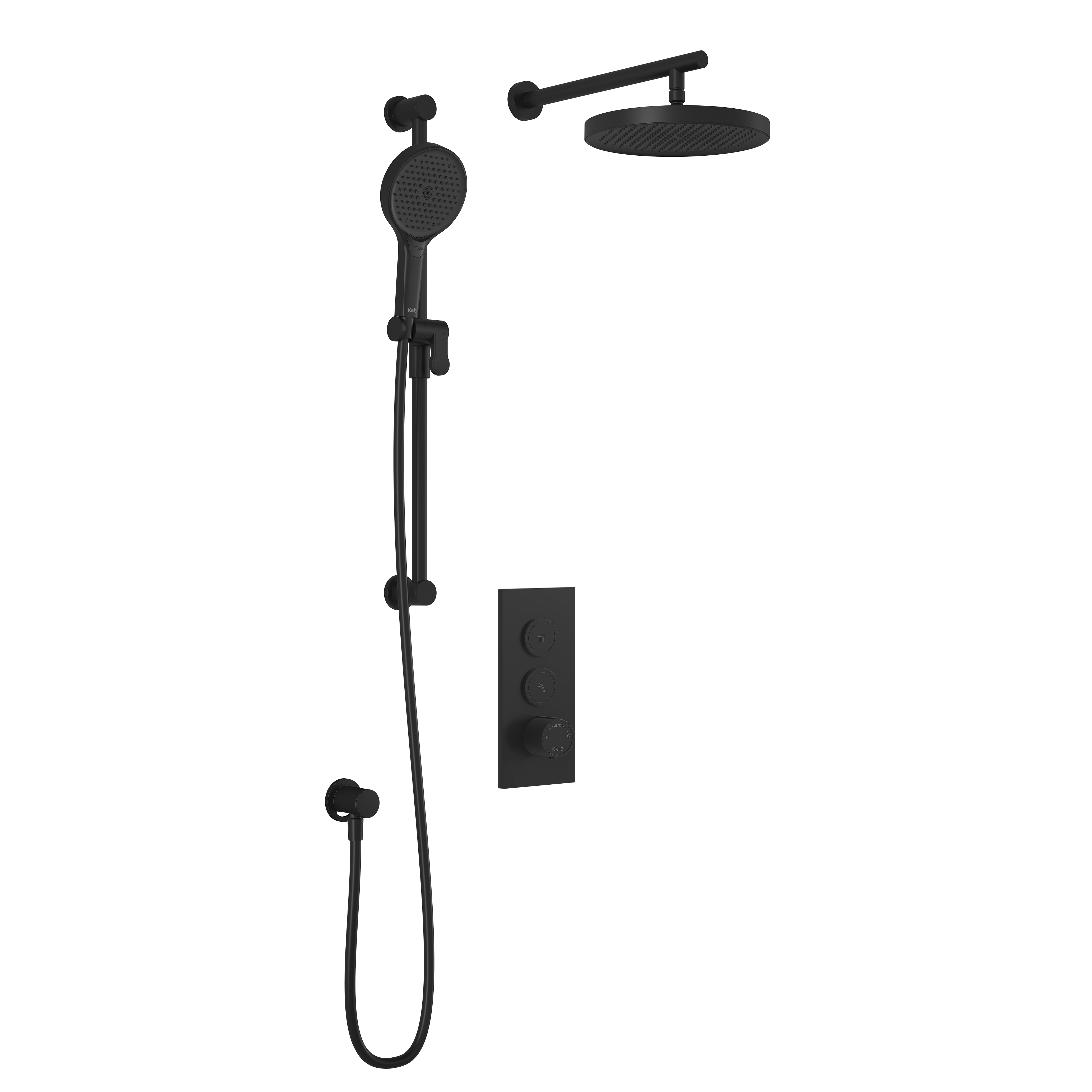 RoundOne™ TB2 PLUS: AQUATONIK™ Push Button Shower System with Matte Black Wall Arm