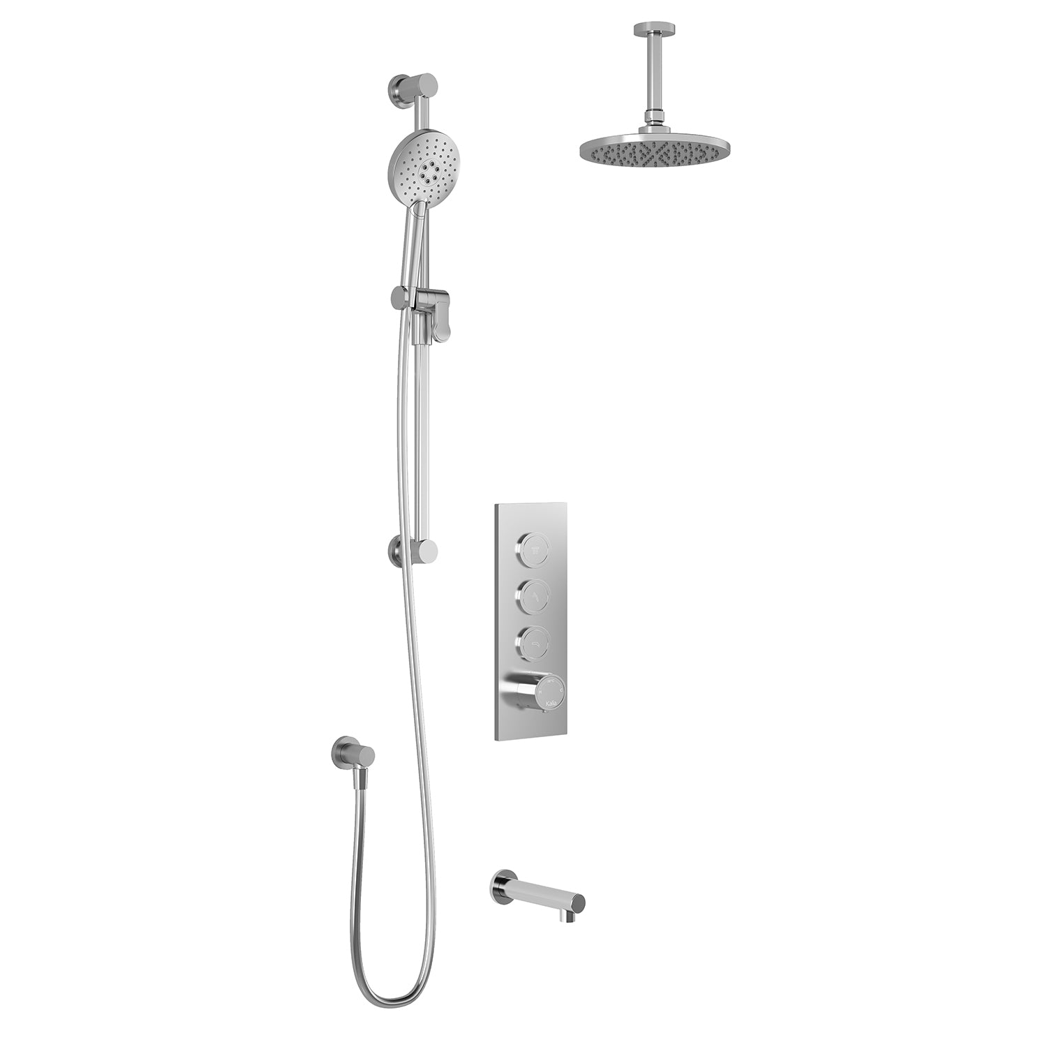 RoundOne™ TB3 (Valve Not Included): AQUATONIK™ Push Button Shower System with Chrome Vertical Arm
