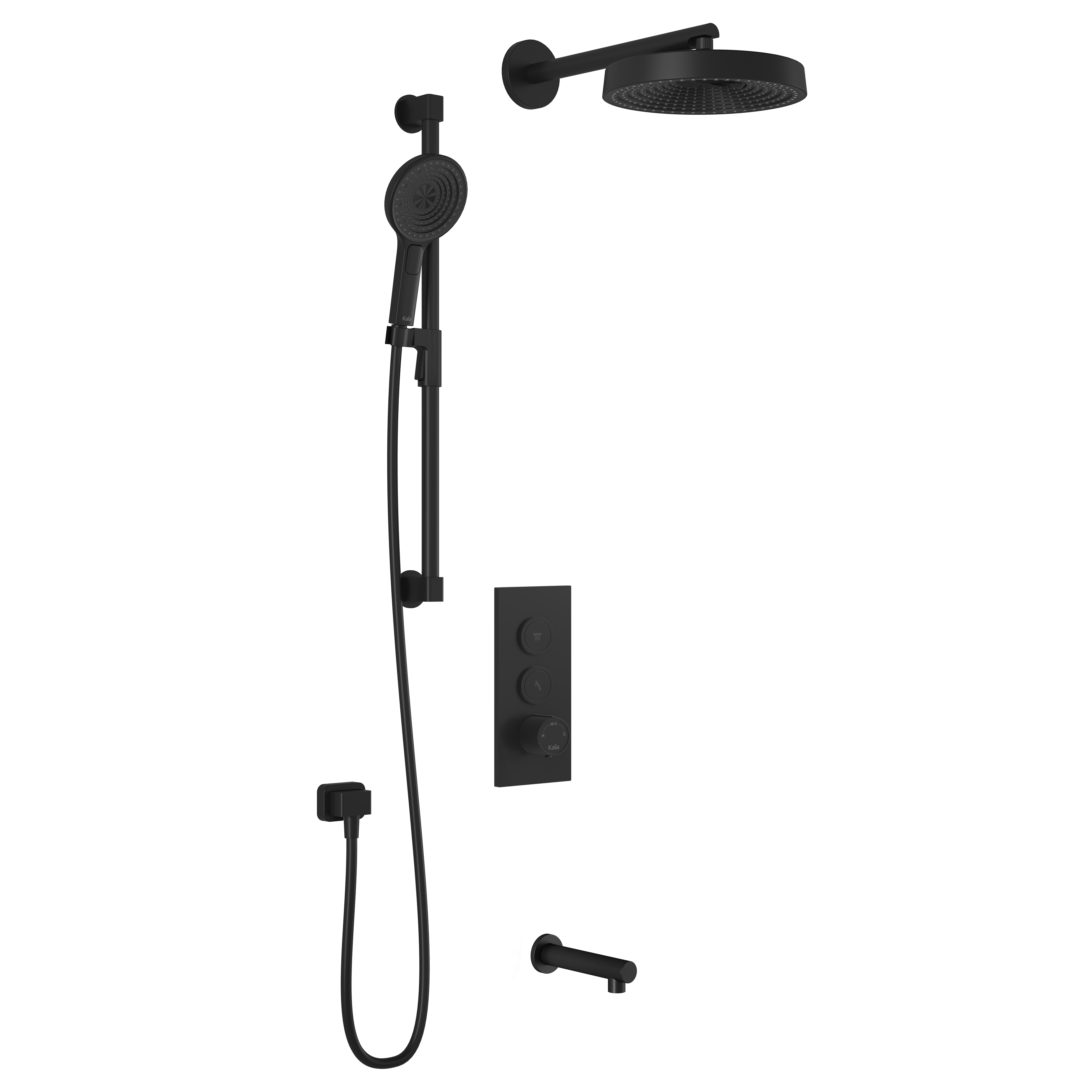 RoundOne™ TB3 PREMIA: AQUATONIK™ Push Button Shower System with Matte Black Wall Arm
