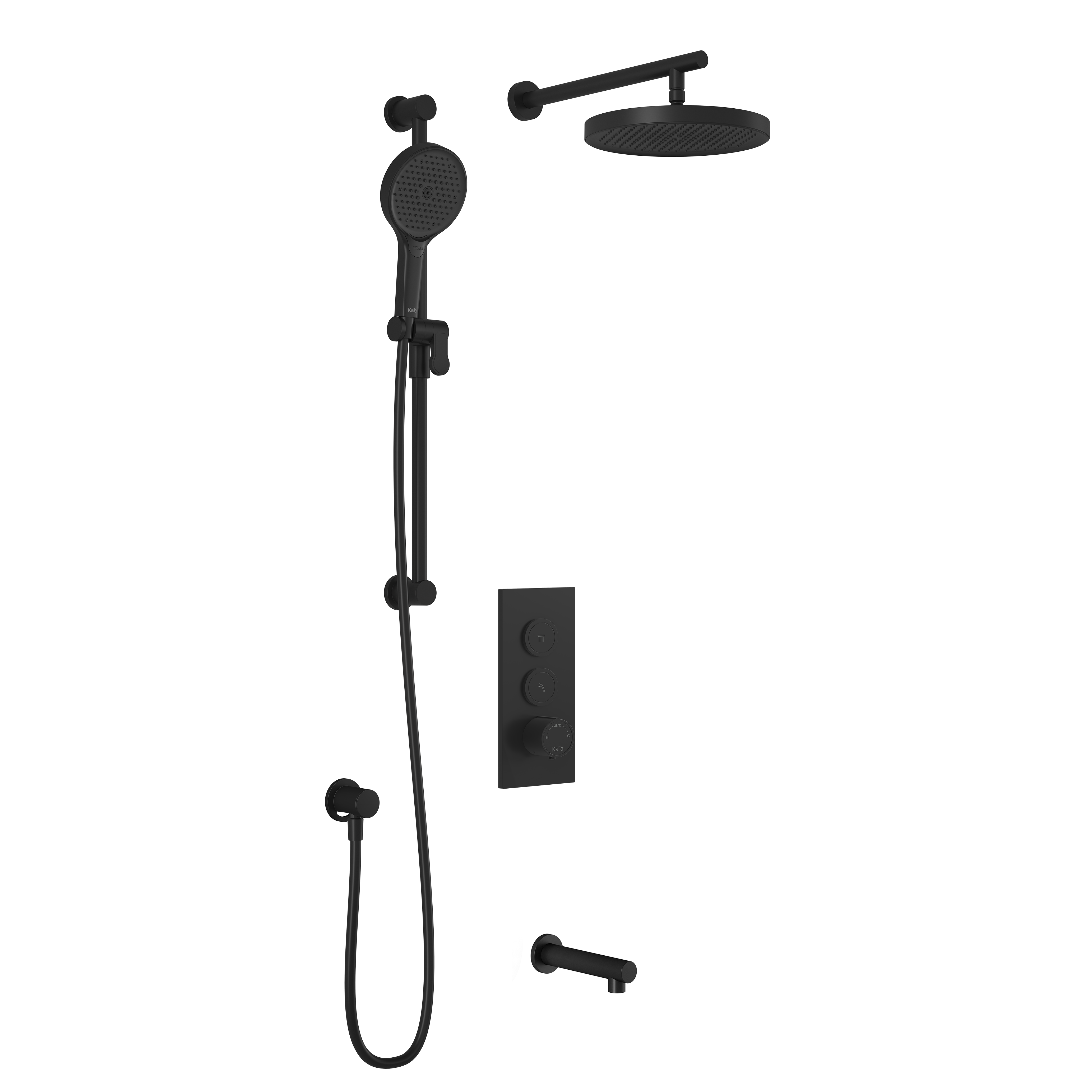 RoundOne™ TB3 PLUS (Valve Not Included): AQUATONIK™ Push Button Shower System with Matte Black Wall Arm
