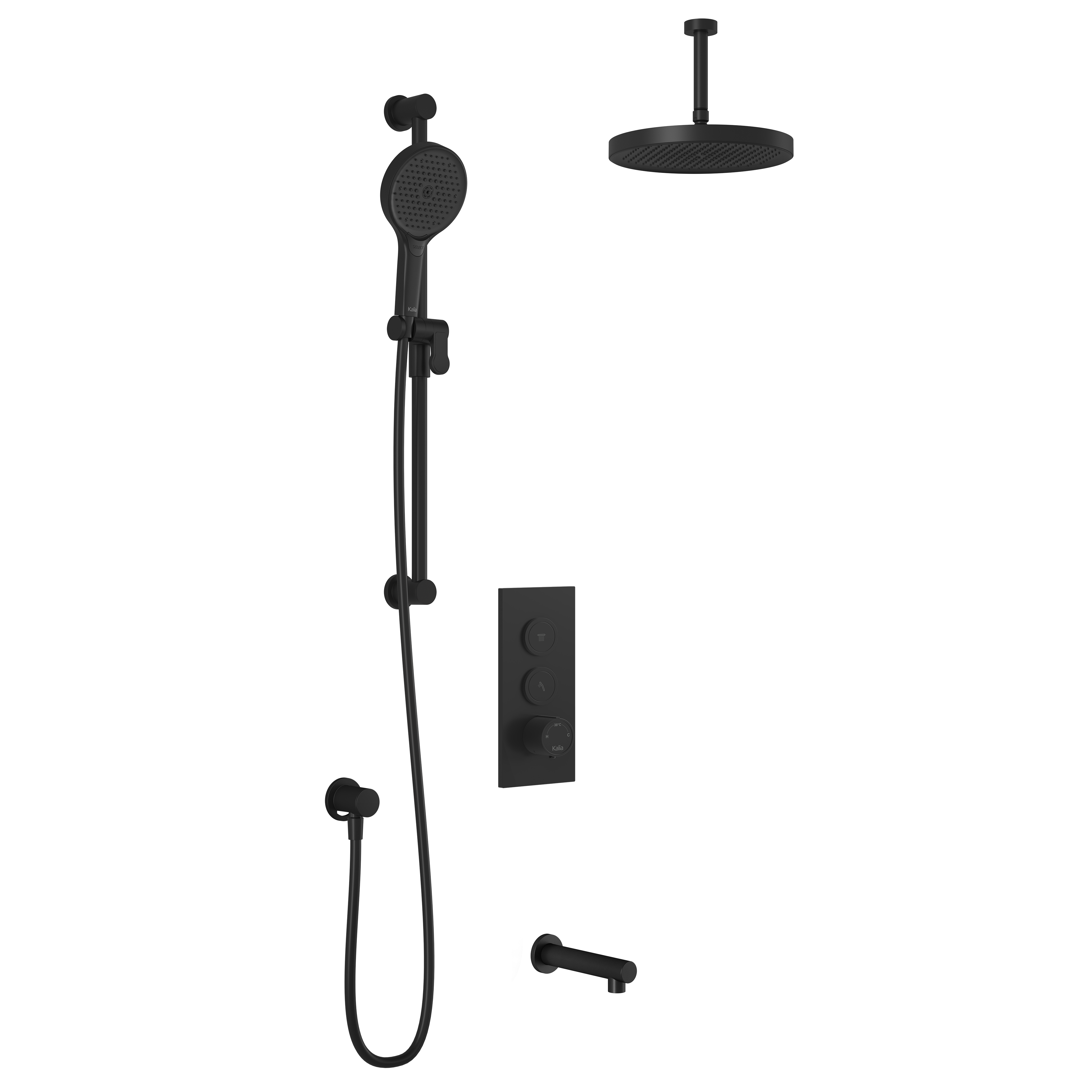 RoundOne™ TB3 PLUS (Valve Not Included): AQUATONIK™ Push Button Shower System with Matte Black Vertical Arm