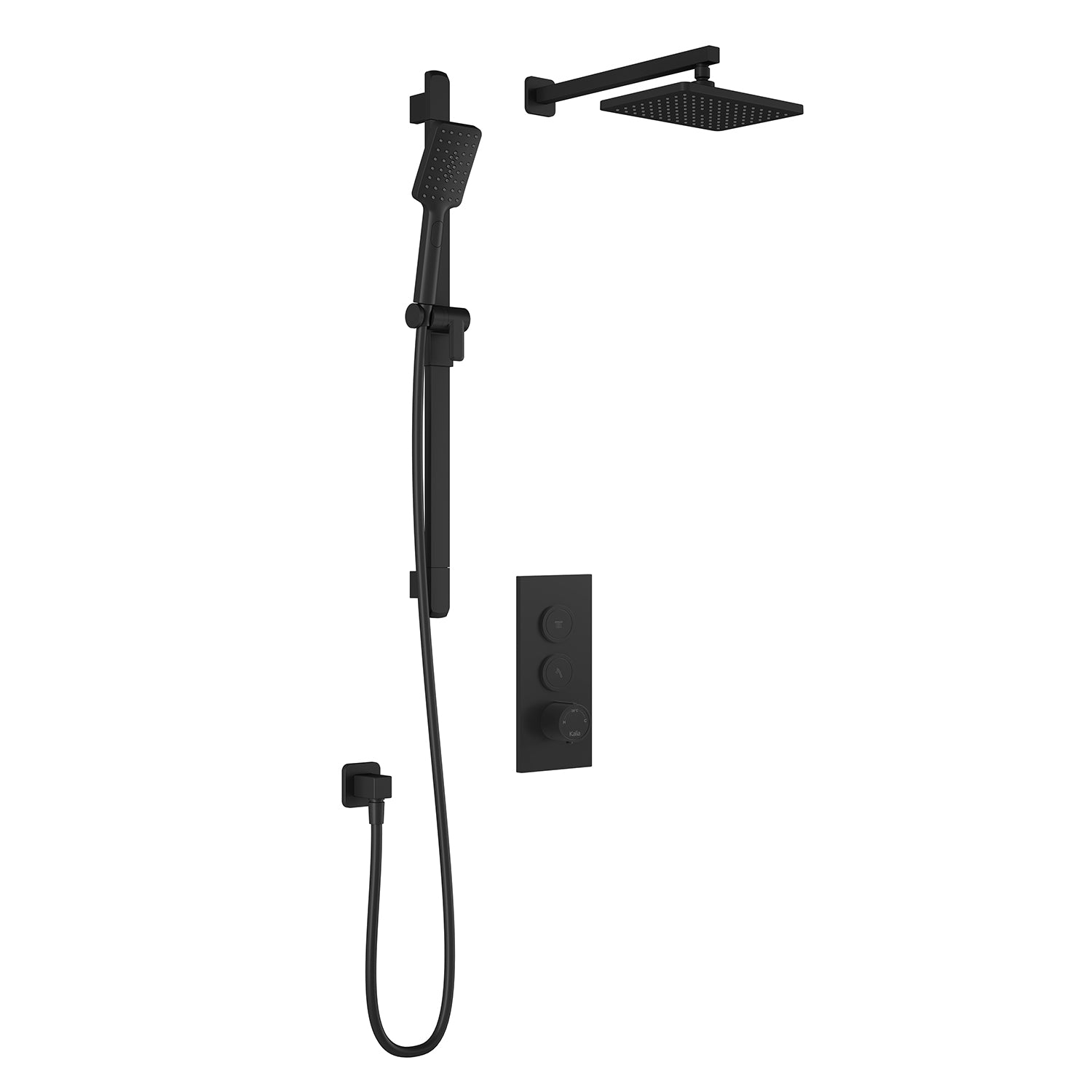 SquareOne™ TB2 (Valve Not Included): AQUATONIK™ Push Button Shower System with Matte Black Wall Arm