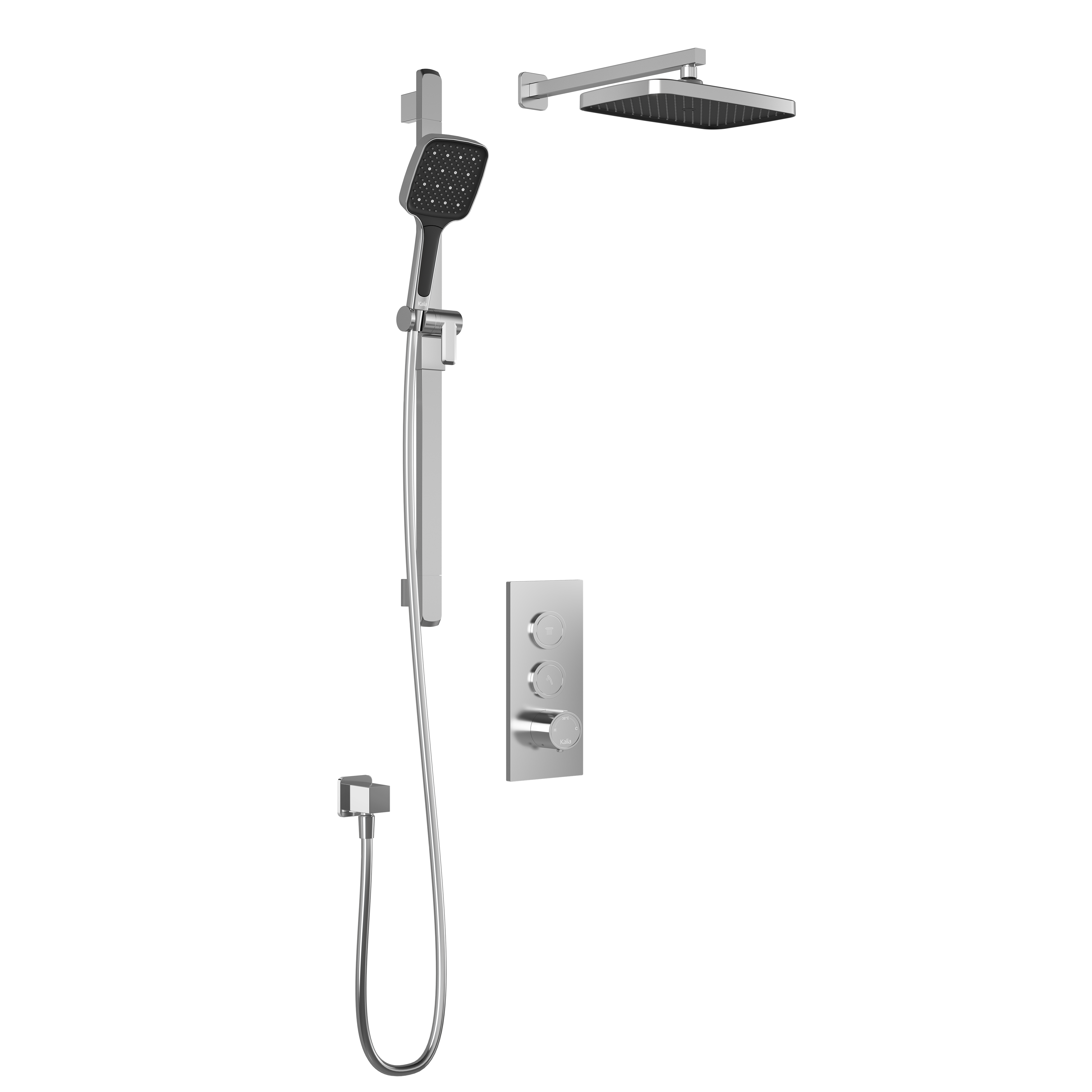 SquareOne™ TB2 PLUS (Valve Not Included): AQUATONIK™ Push Button Shower System with Chrome Wall Arm