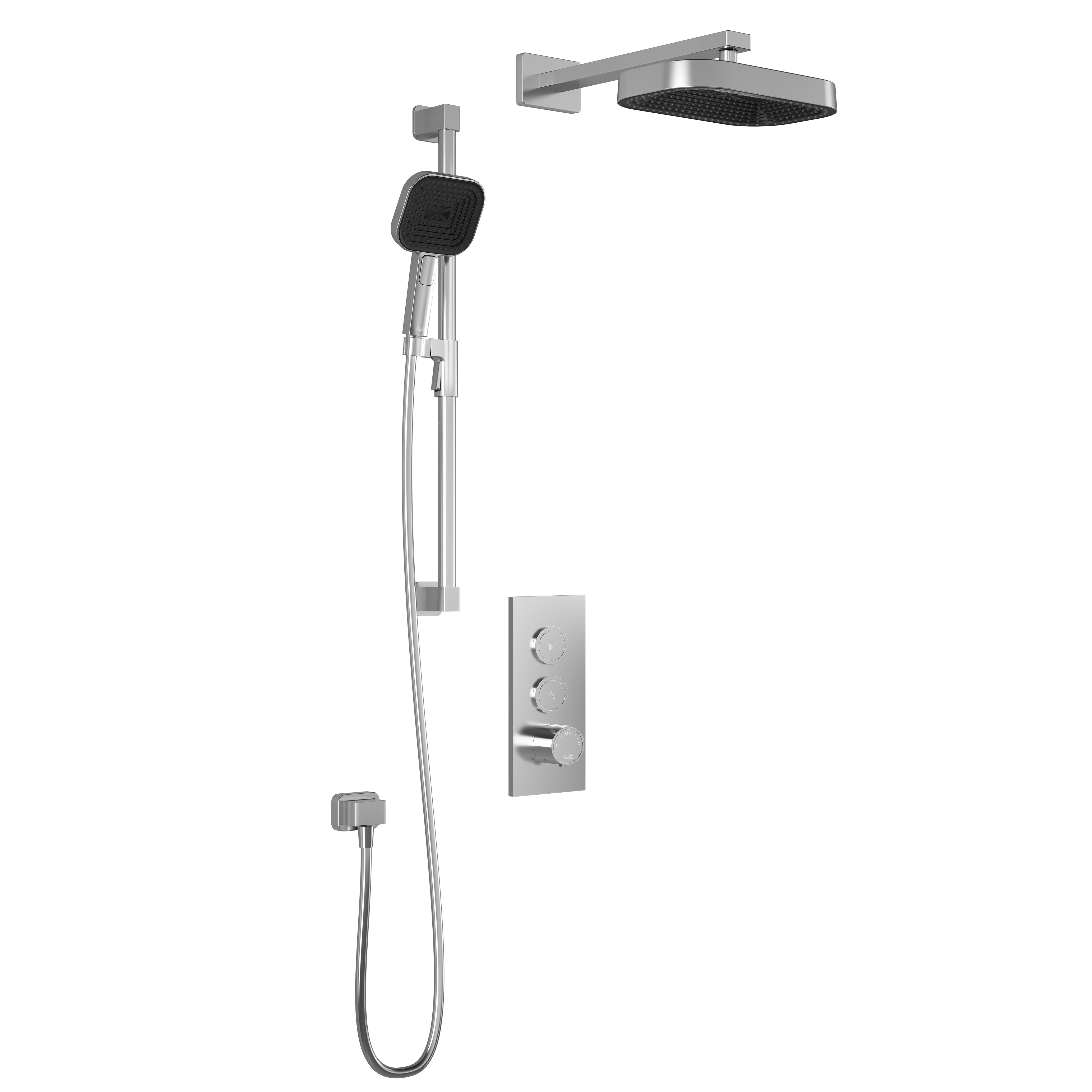 SquareOne™ TB2 PREMIA (Valve Not Included): AQUATONIK™ Push Button Shower System with Chrome Wall Arm
