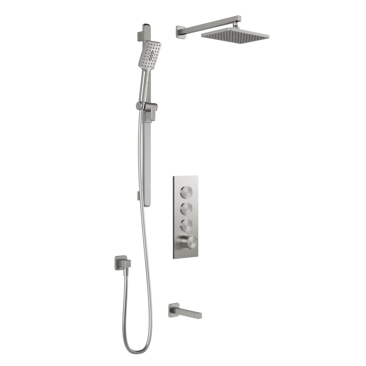 SquareOne™ TB3 (Valve Not Included): AQUATONIK™ Push Button Shower System with Wall Arm, Pure Nickel PVS