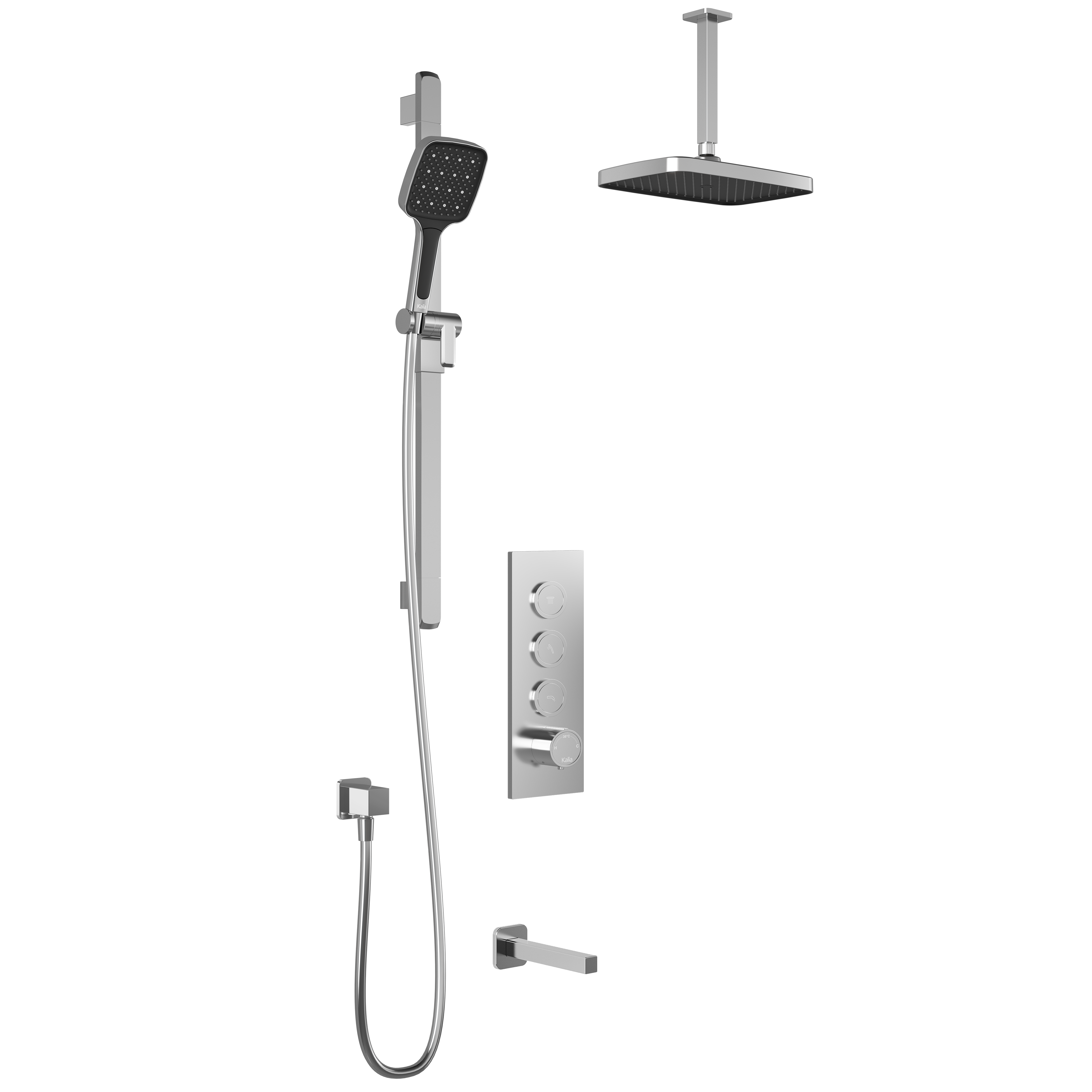 SquareOne™ TB3 PLUS (Valve Not Included): AQUATONIK™ Push Button Shower System with Chrome Vertical Arm