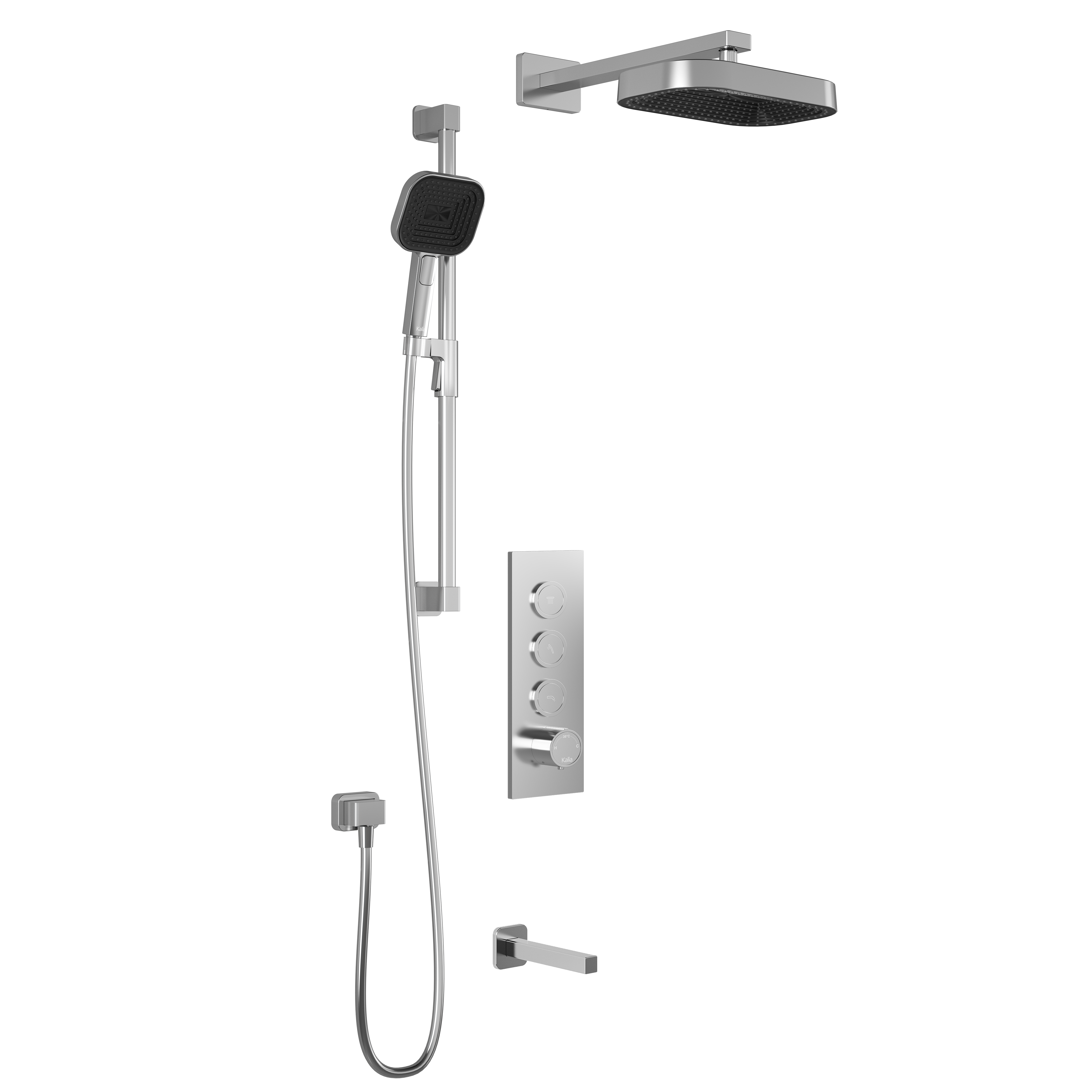 SquareOne™ TB3 PREMIA (Valve Not Included): AQUATONIK™ Push Button Shower System with Chrome Wall Arm