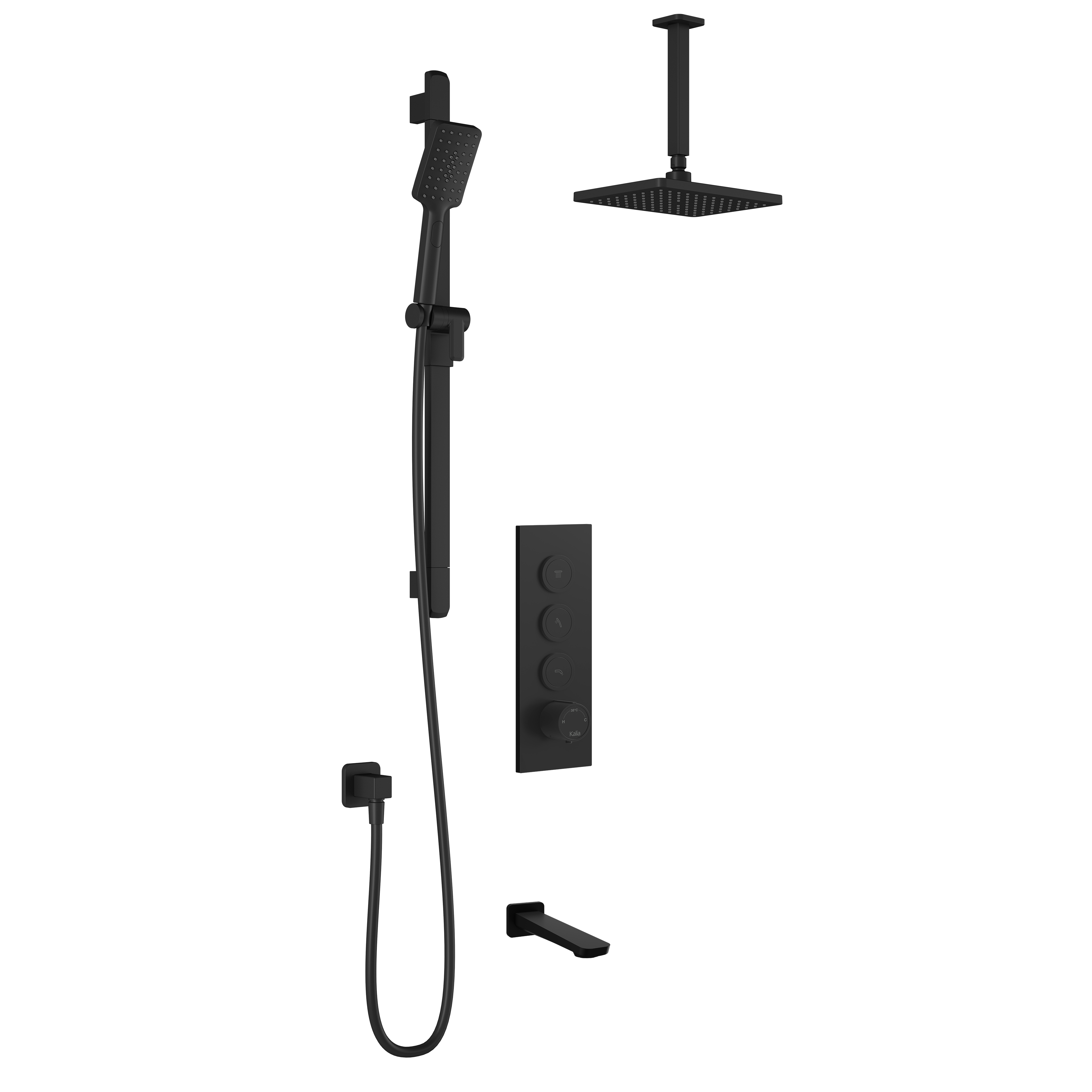 MOROKA™ TB3 (Valve Not Included): AQUATONIK™ Push Button Shower System with Matte Black Vertical Arm