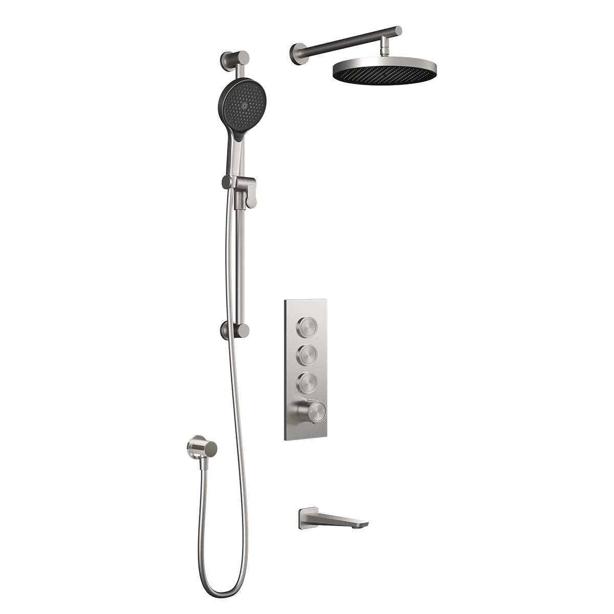 MOROKA™ TB3 PLUS (Valve Not Included): AQUATONIK™ Push Button Shower System with Wall Arm, Pure Nickel