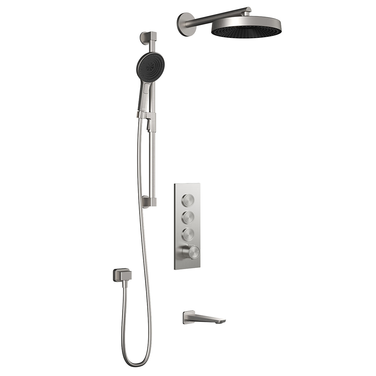 MOROKA™ TB3 PREMIA (Valve Not Included): AQUATONIK™ Push Button Shower System with Wall Arm, Pure Nickel