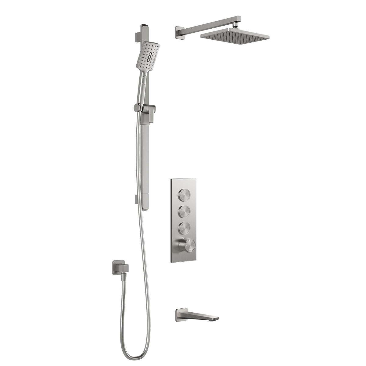 MOROKA™ TB3 (Valve Non Incluse) : Système de Douche T/P AQUATONIK™ Boutons-Poussoirs avec Bras Mural Nickel Pur