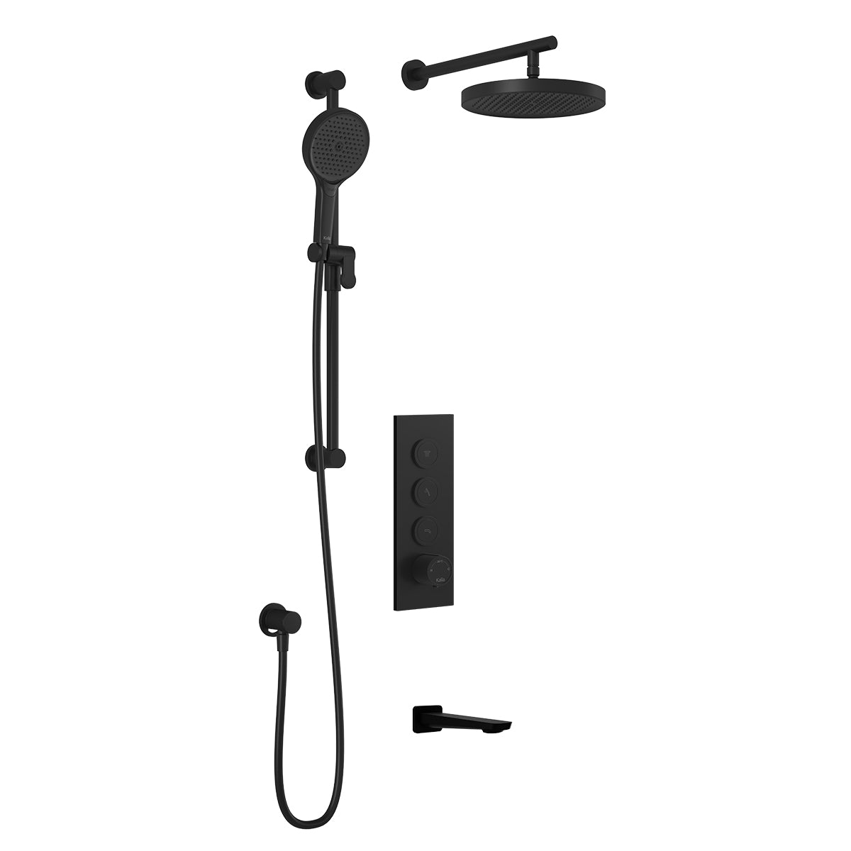MOROKA™ TB3 PLUS (Valve Not Included): AQUATONIK™ Push Button Shower System with Matte Black Wall Arm
