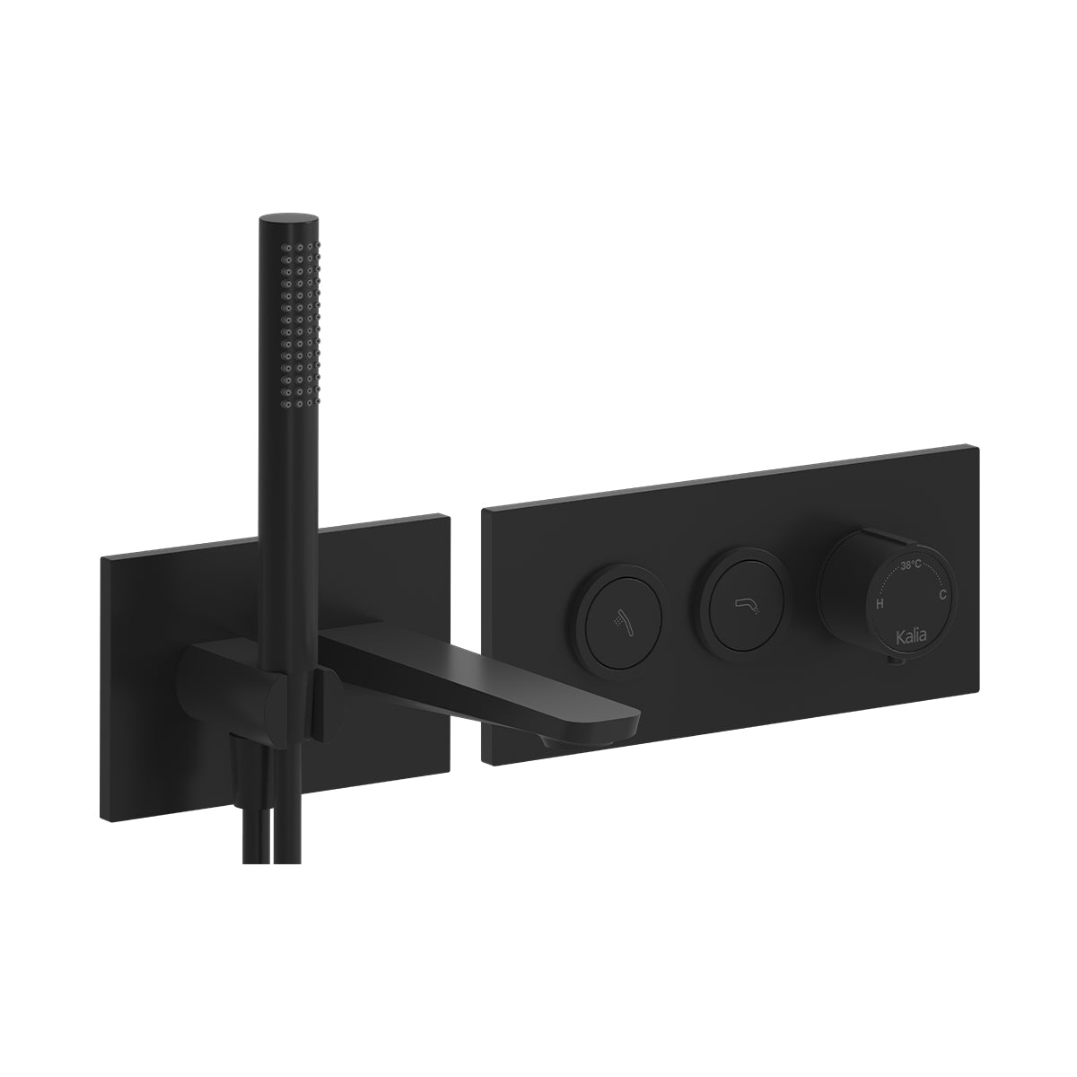 MOROKA™ Robinet Mural pour Baignoire avec Valve Thermostatique 1/2''de Type T/P AQUATONIK™ à Boutons-Poussoirs 2 Voies Noir Mat