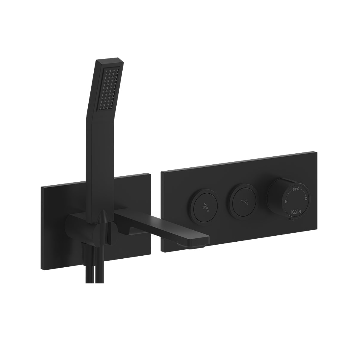 KAREO™ Robinet Mural pour Baignoire avec Valve Thermostatique 1/2''de Type T/P AQUATONIK™ à Boutons-Poussoirs 2 Voies Noir Mat