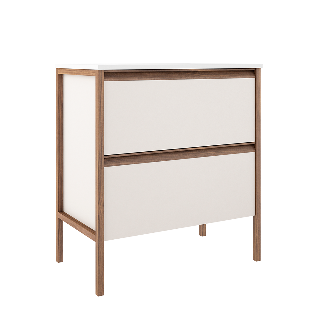 Meuble-lavabo autoportant Tempo 31 po à deux tiroirs – Blanc mat