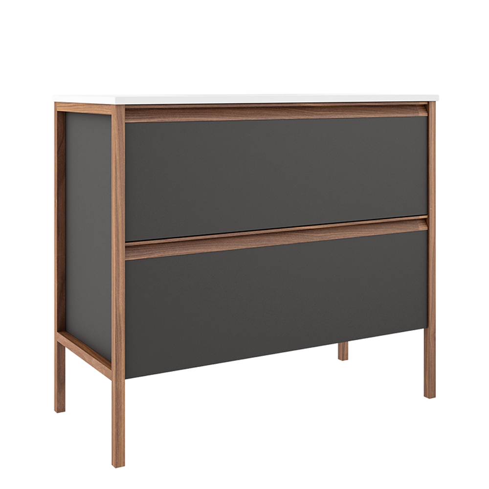 Meuble-lavabo autoportant Tempo 36 po à deux tiroirs - Gris cendré