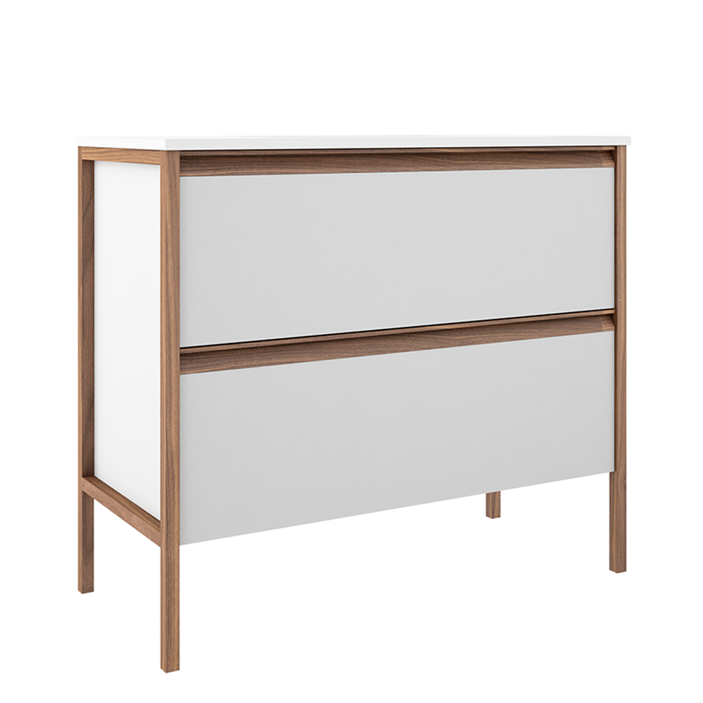 Meuble-lavabo autoportant Tempo 36 po à deux tiroirs – Blanc mat