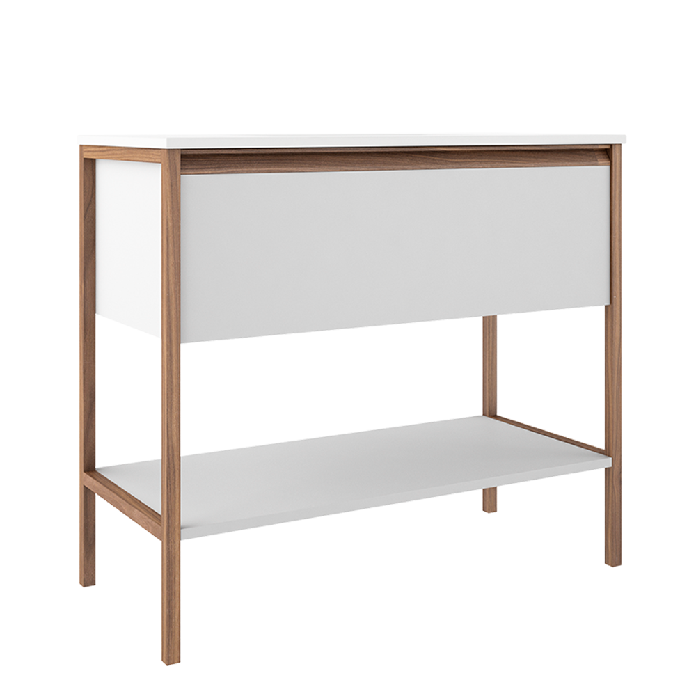 Meuble-lavabo autoportant Tempo 36 po, un tiroir et une étagère, blanc mat