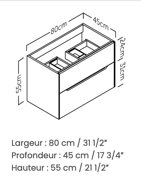 Vanité murale deux tiroirs Bogatell 80cm, 100cm et 120cm
