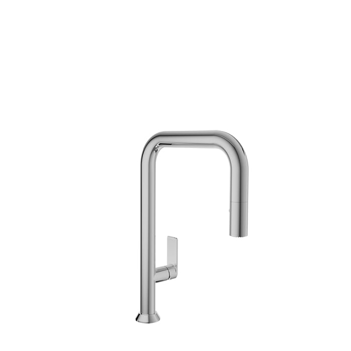 Single-hole kitchen faucet with 2-function pull-down spray