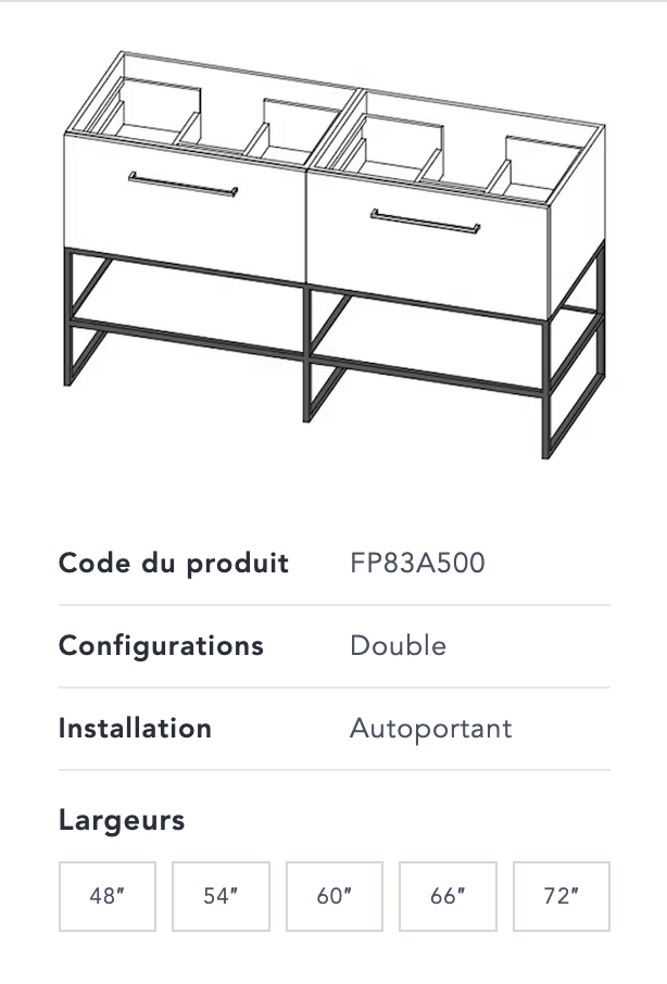 Meuble-lavabo Fuzion. Plusieurs grandeurs et finis sont disponibles pour ces vanités. Prix disponible en boutique.